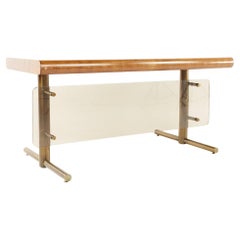 Pace Style Mid-Century Walnut Lucite and Brass Desk