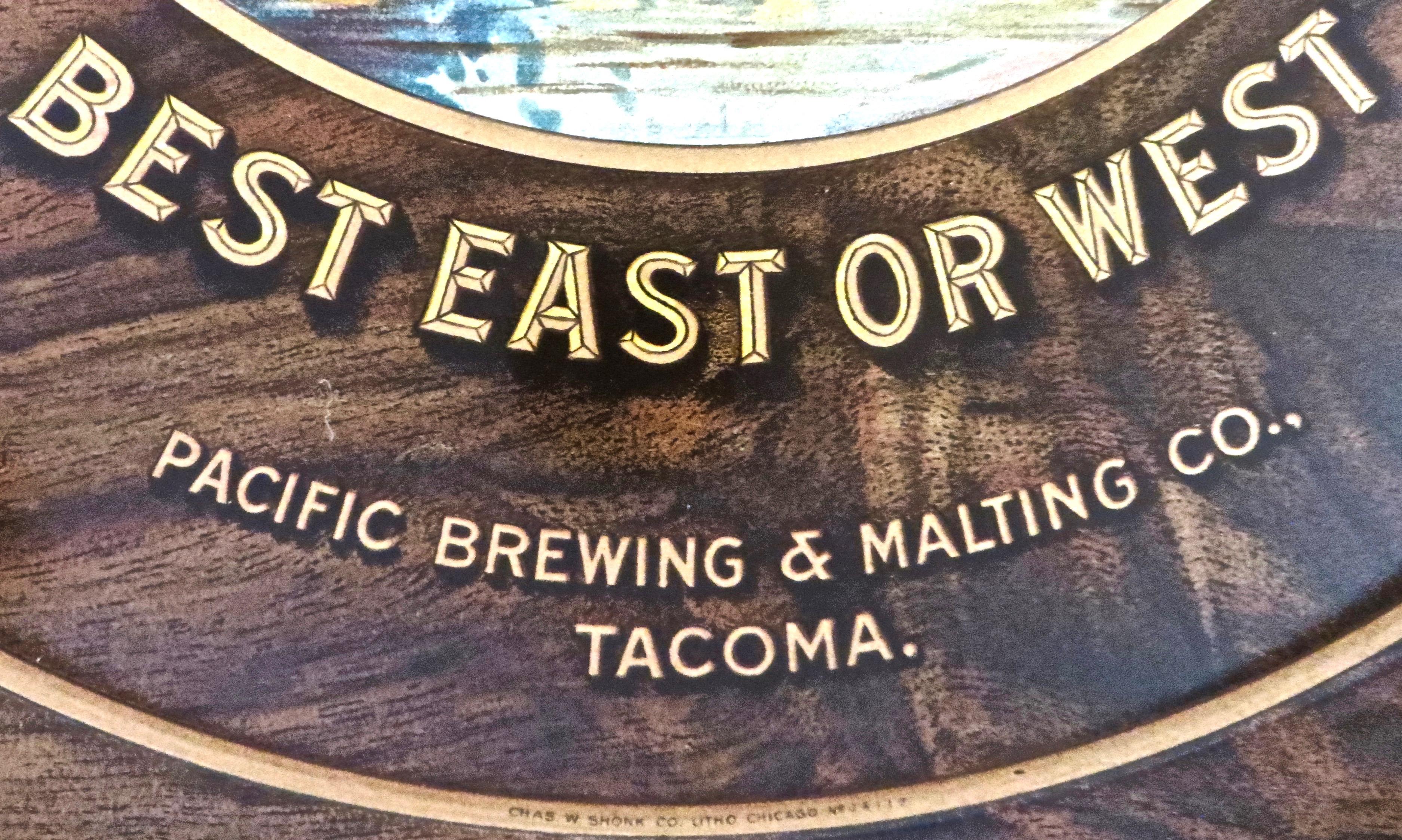 „Pacific Beer“ Zinn-Werbetablett Tacoma, Washington, um 1910 (Art nouveau) im Angebot