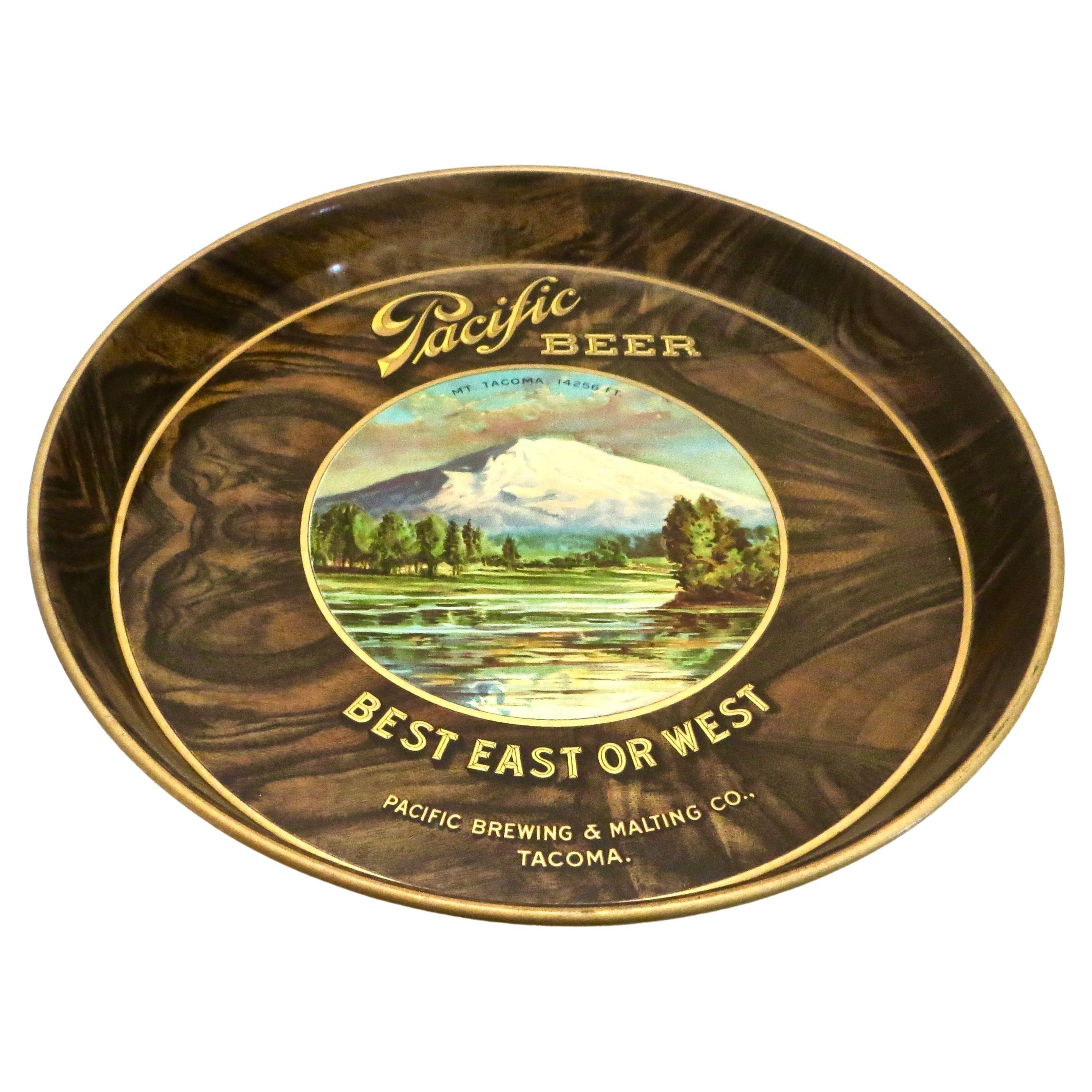 Plateau publicitaire en étain « Pacifique Beer » Tacoma, Washington, vers 1910