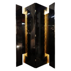Pacific Compagnie 4-Panel Folding Screen, Black Lacquered and Golden Leaf
