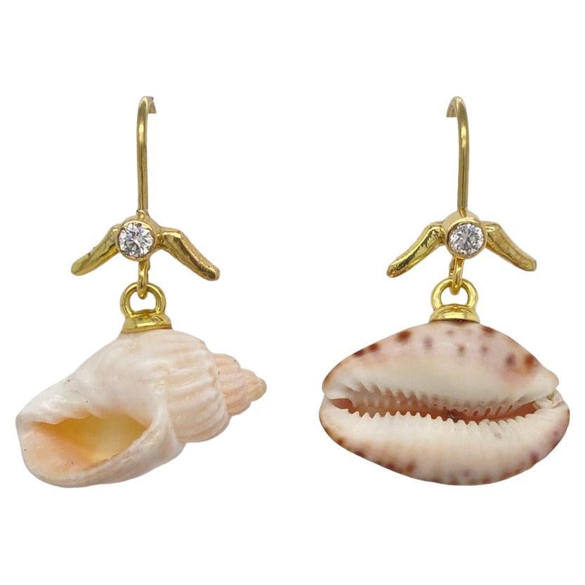 Pair of Cowrie Shell Gold Earrings For Sale at 1stDibs gold