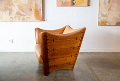 Silla Pacific Green Cayenne Madera de palma y cuero tostado c. 2000s