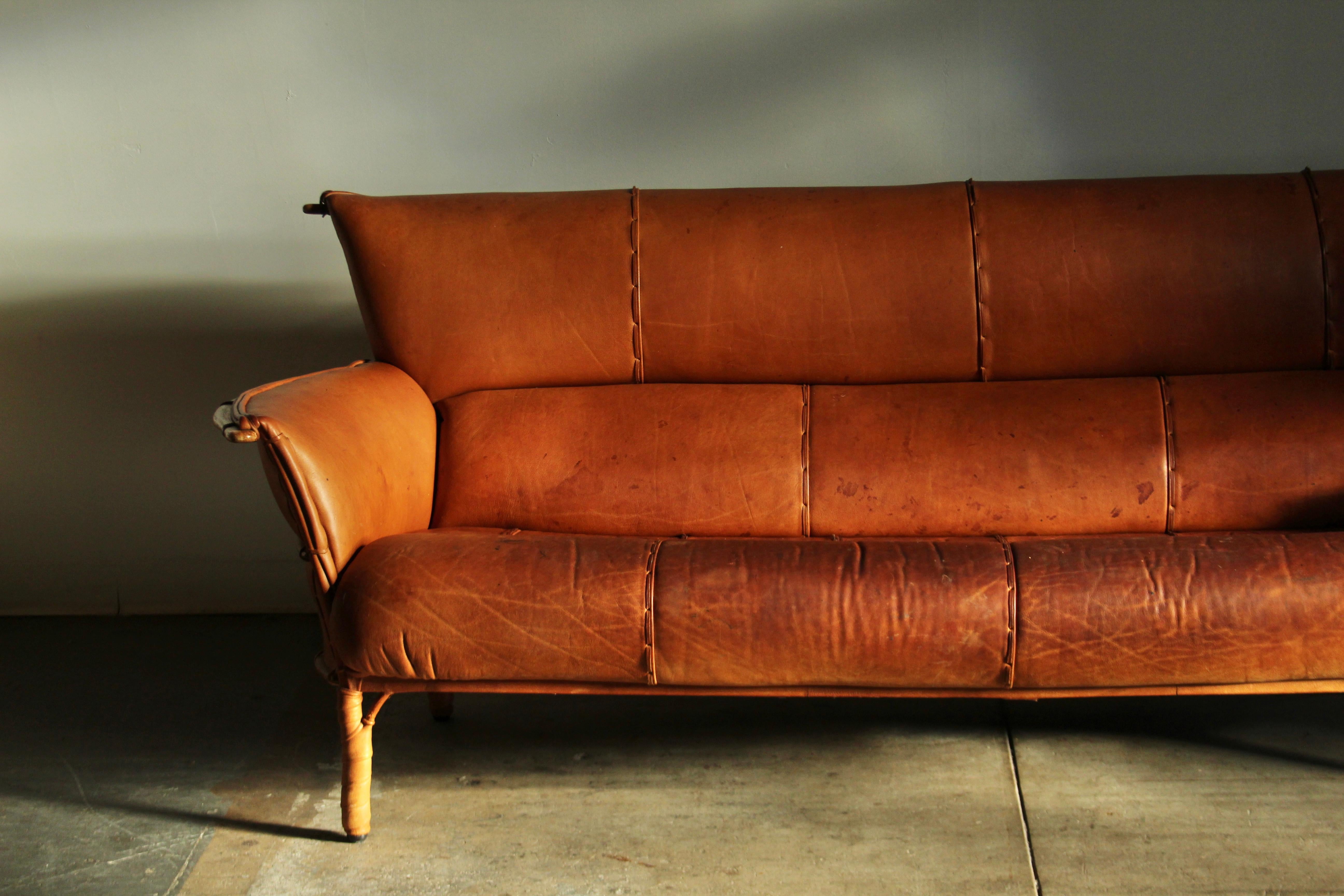 tan distressed leather sofa