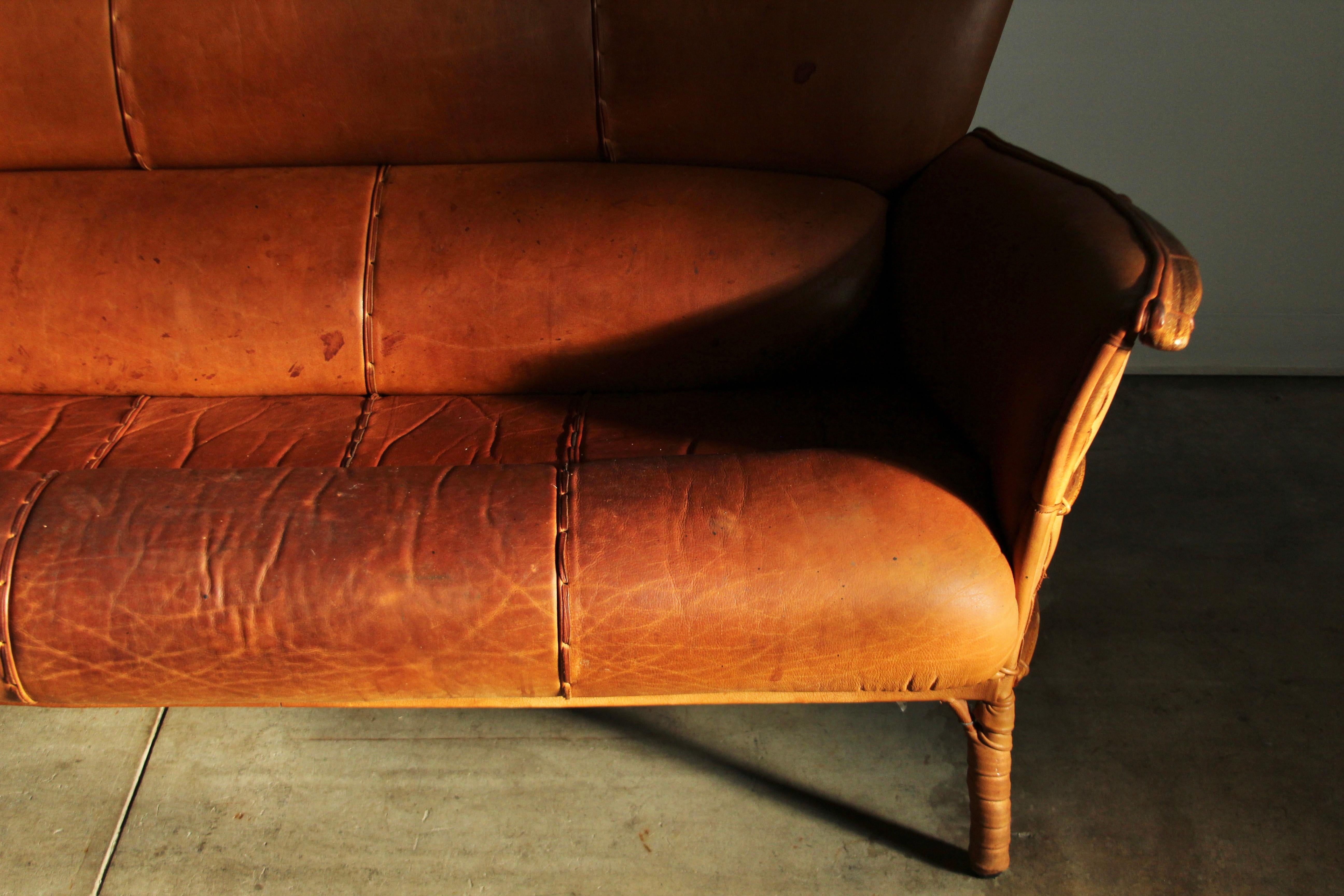 Contemporary Pacific Green Cognac Distressed Leather 
