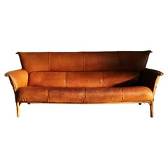 Pacific Green Cognac Distressed Leather "Navajo" Sofa, 2000s