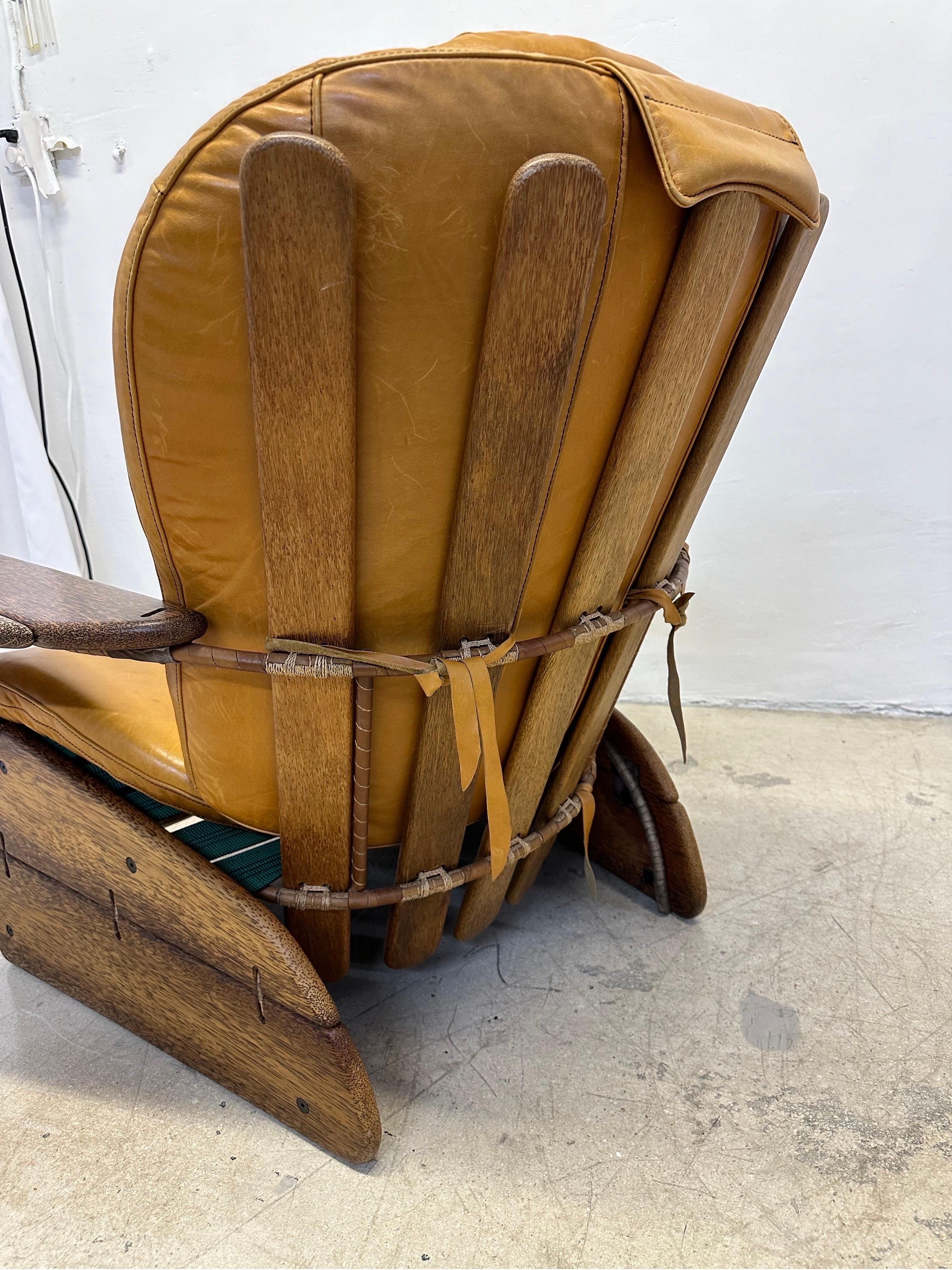 Pacific Green Havana Palmwood and Leather Lounge Chair For Sale 5