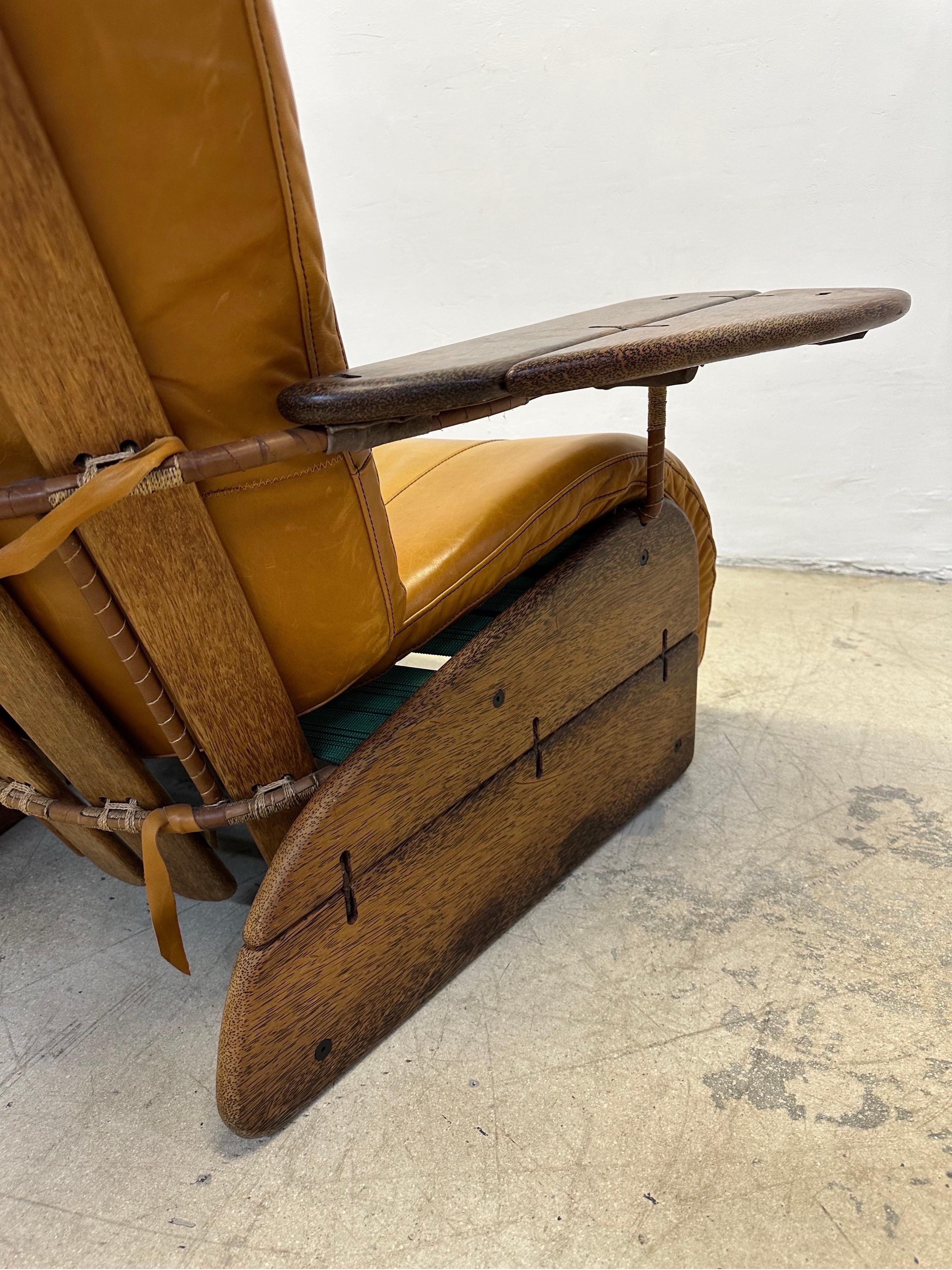 Pacific Green Havana Palmwood and Leather Lounge Chair For Sale 7