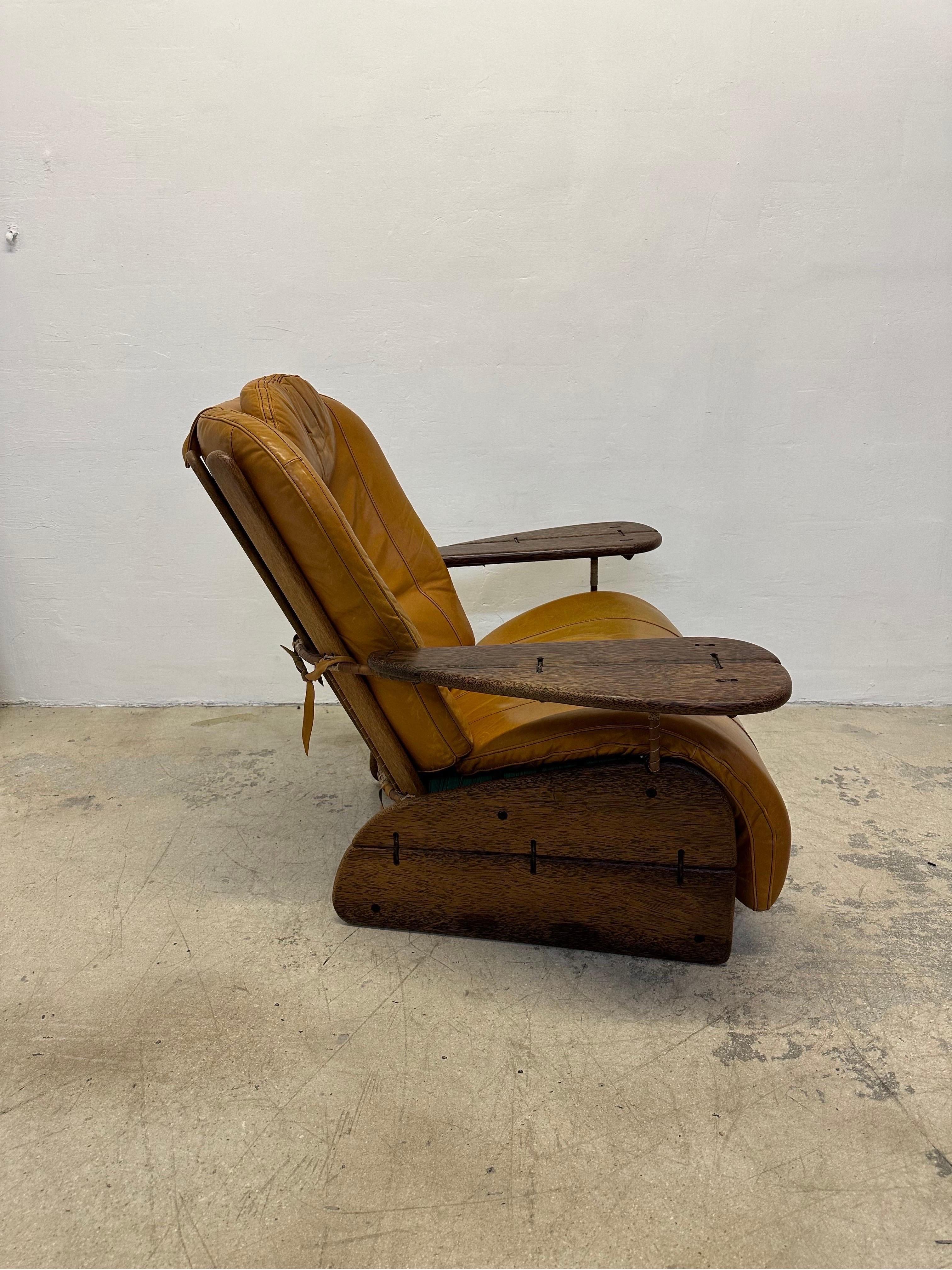 Organic Modern Pacific Green Havana Palmwood and Leather Lounge Chair For Sale