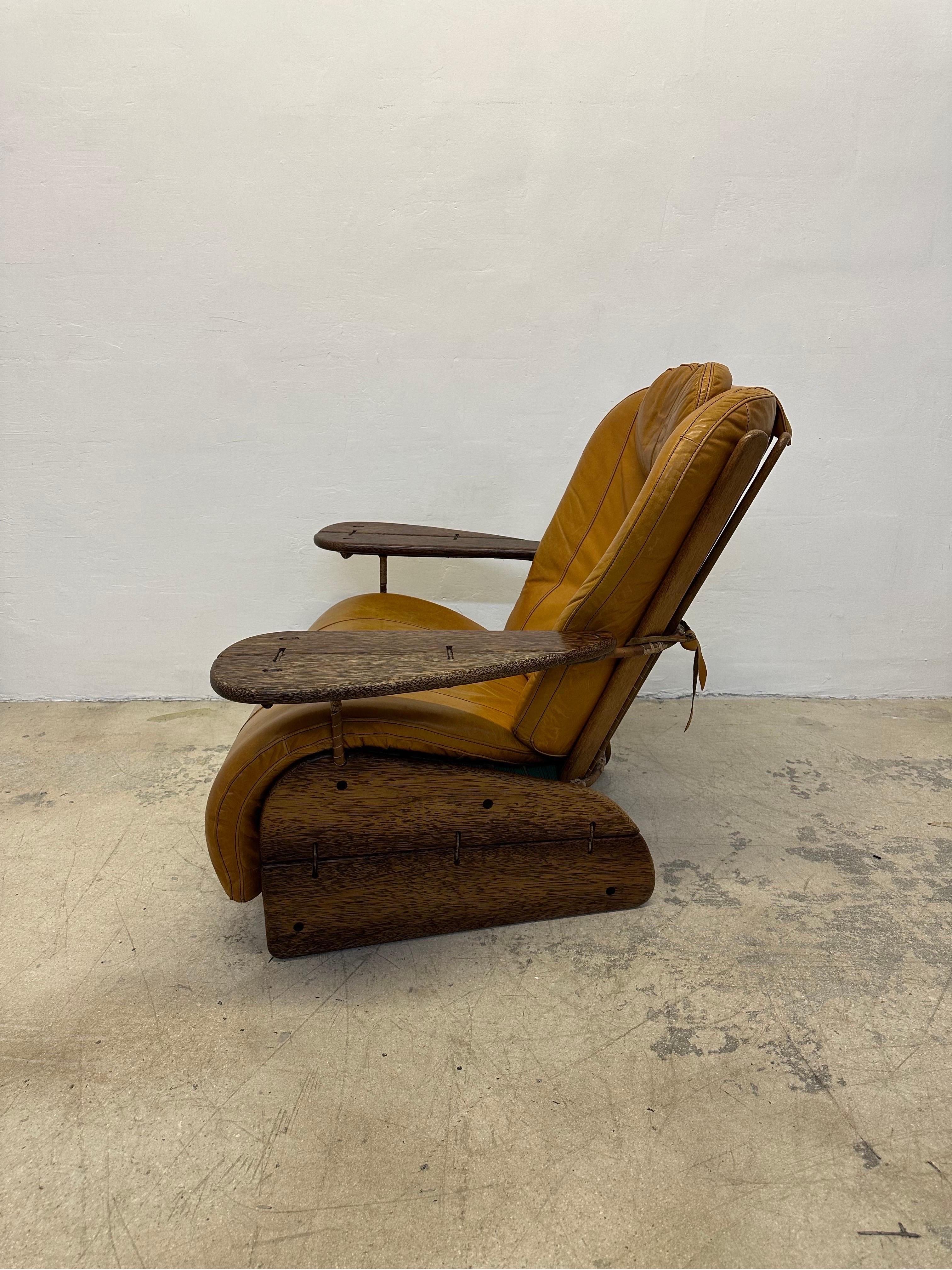 Organic Modern Pacific Green Havana Palmwood and Leather Lounge Chair