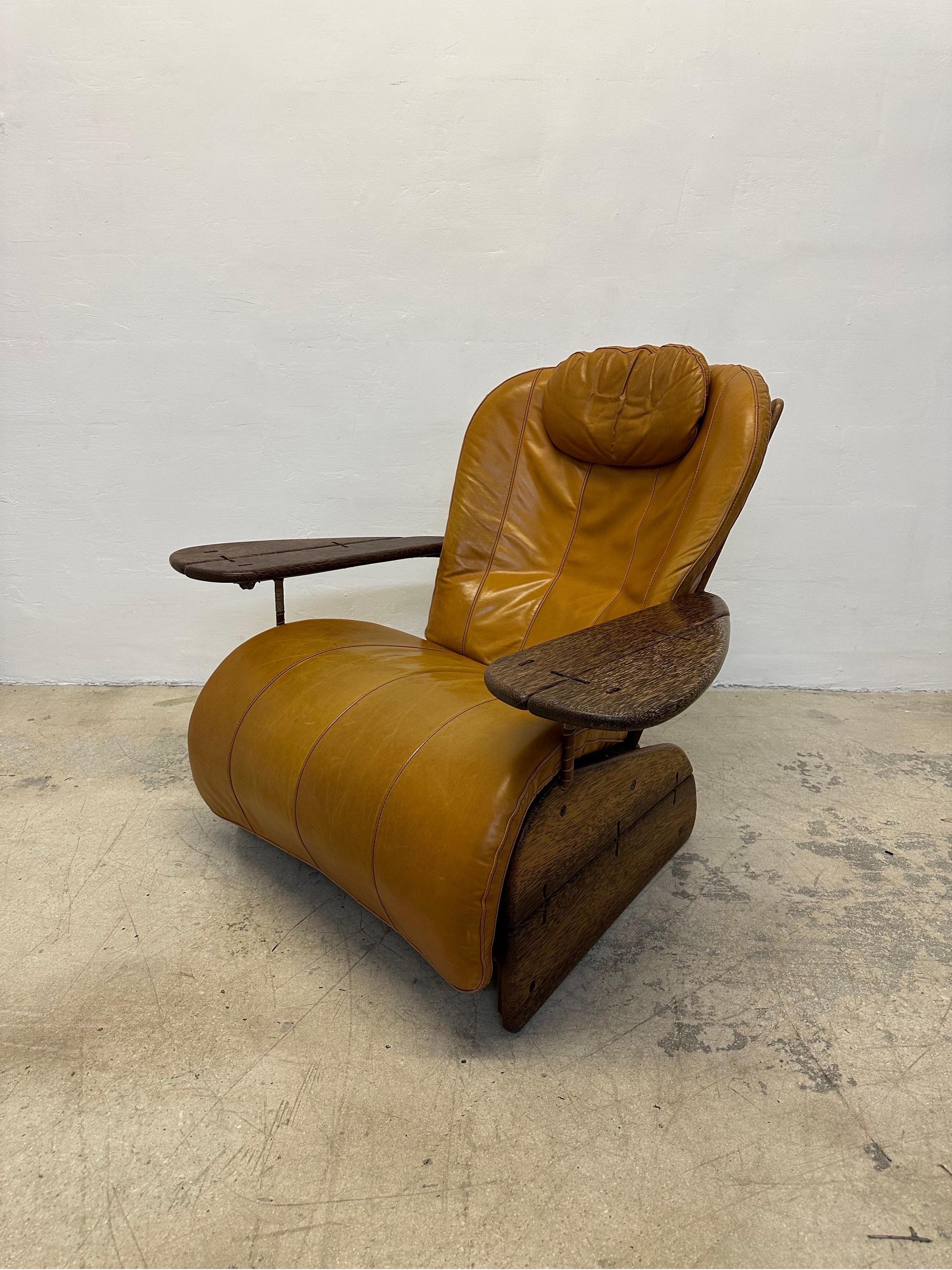 Australian Pacific Green Havana Palmwood and Leather Lounge Chair