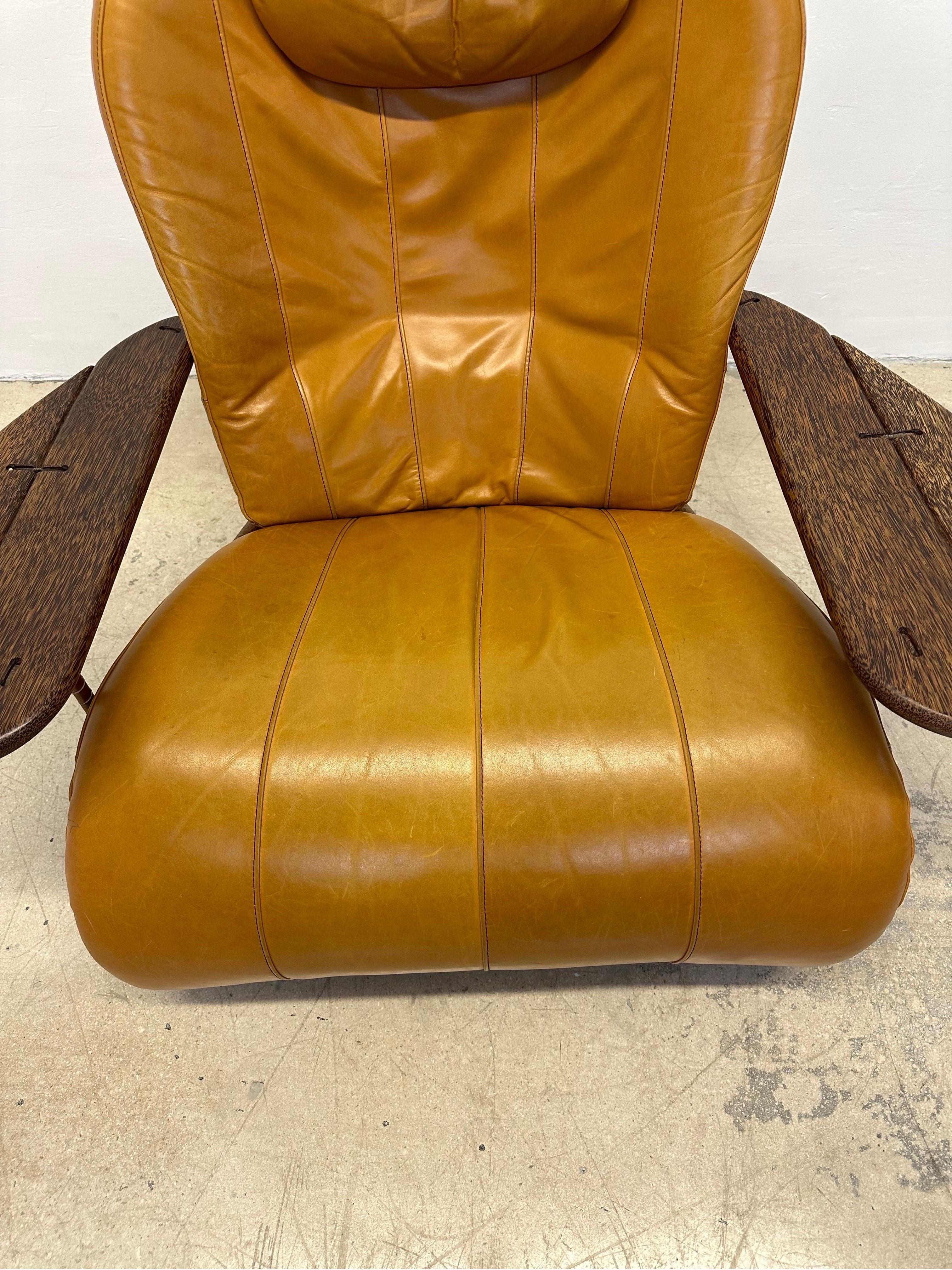 Pacific Green Havana Palmwood and Leather Lounge Chair For Sale 2