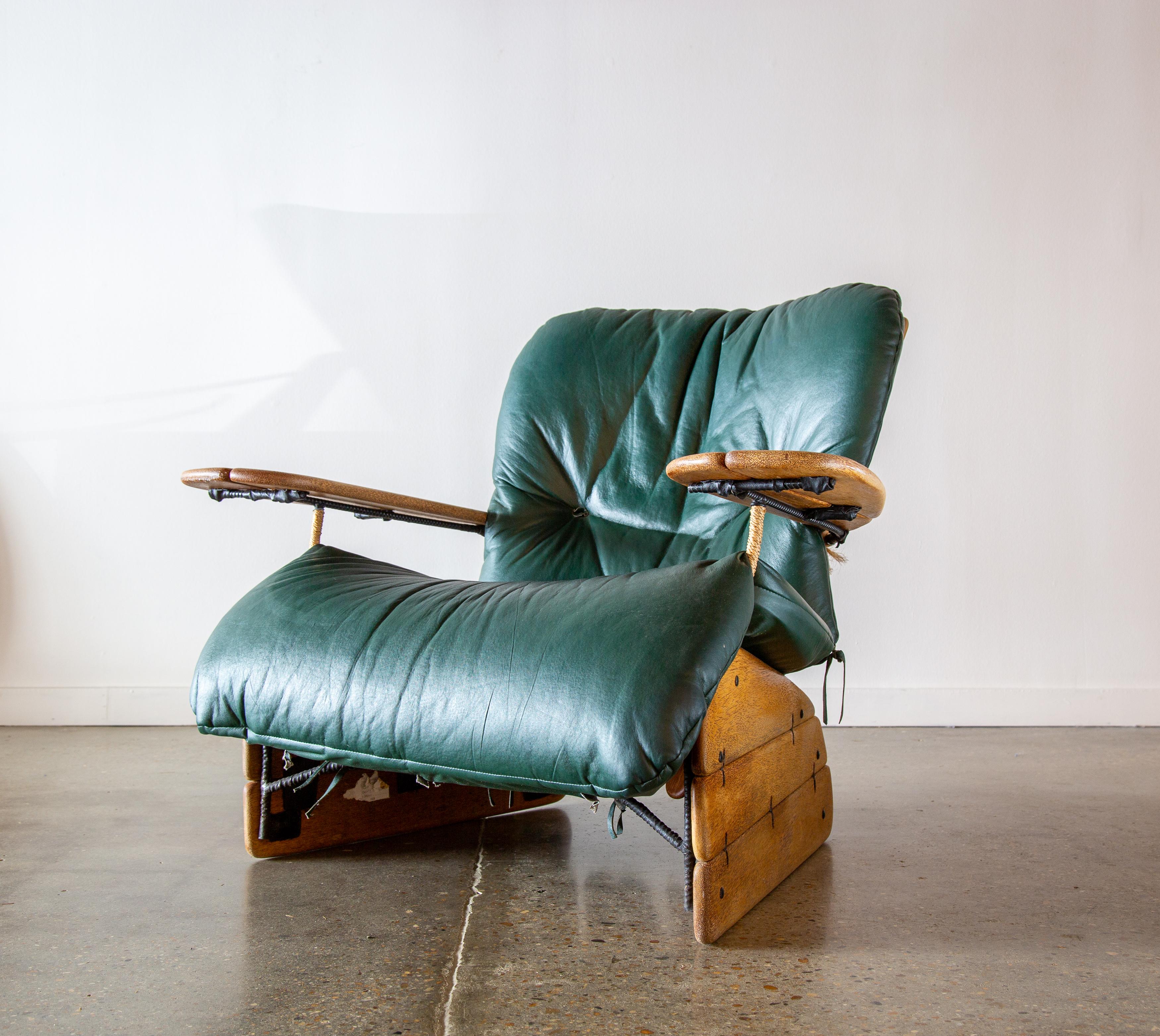 Pacific Green Havanna Chair Palmwood and Green Leather c. 2000s 4