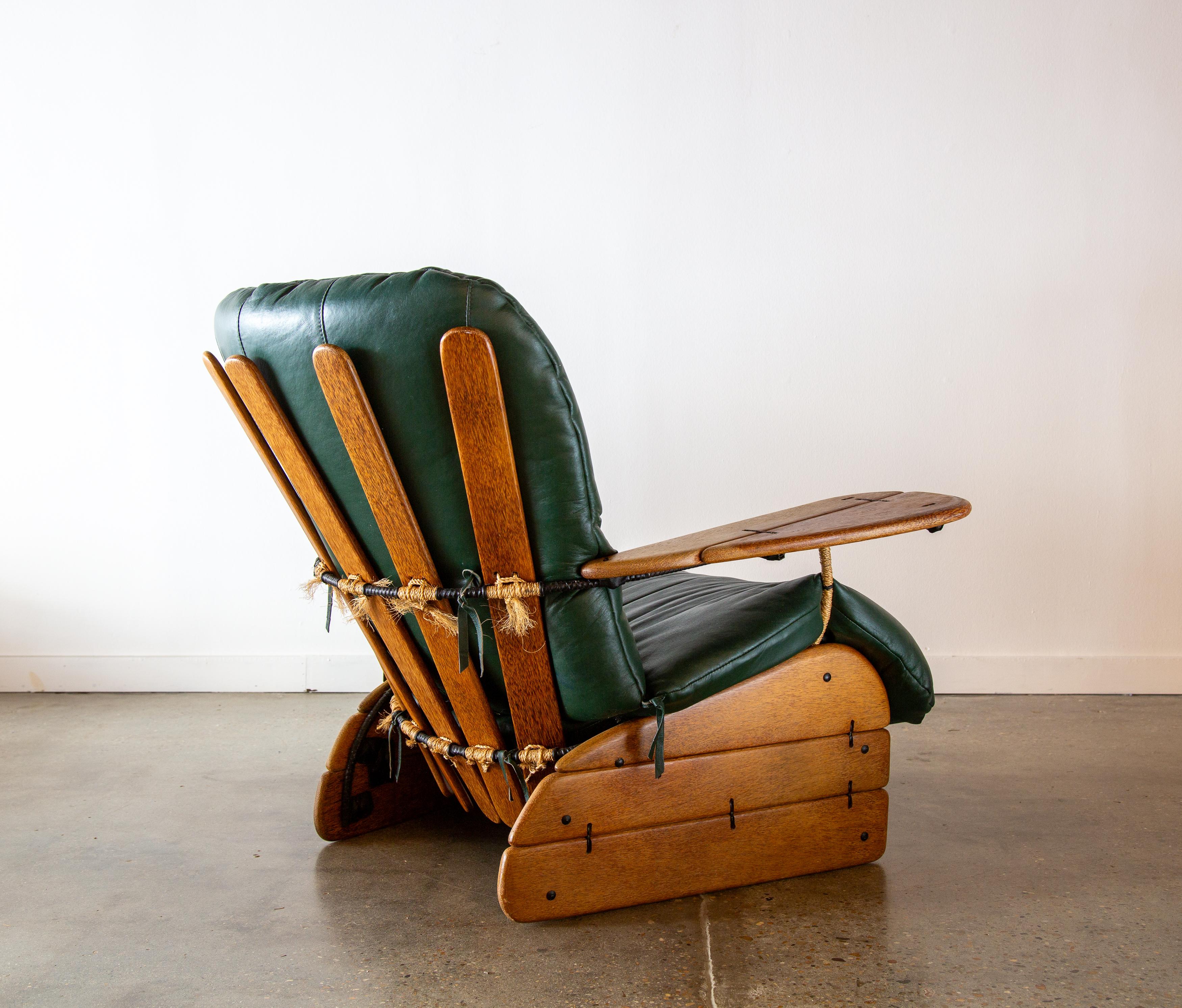 Bohemian Pacific Green Havanna Chair Palmwood and Green Leather c. 2000s