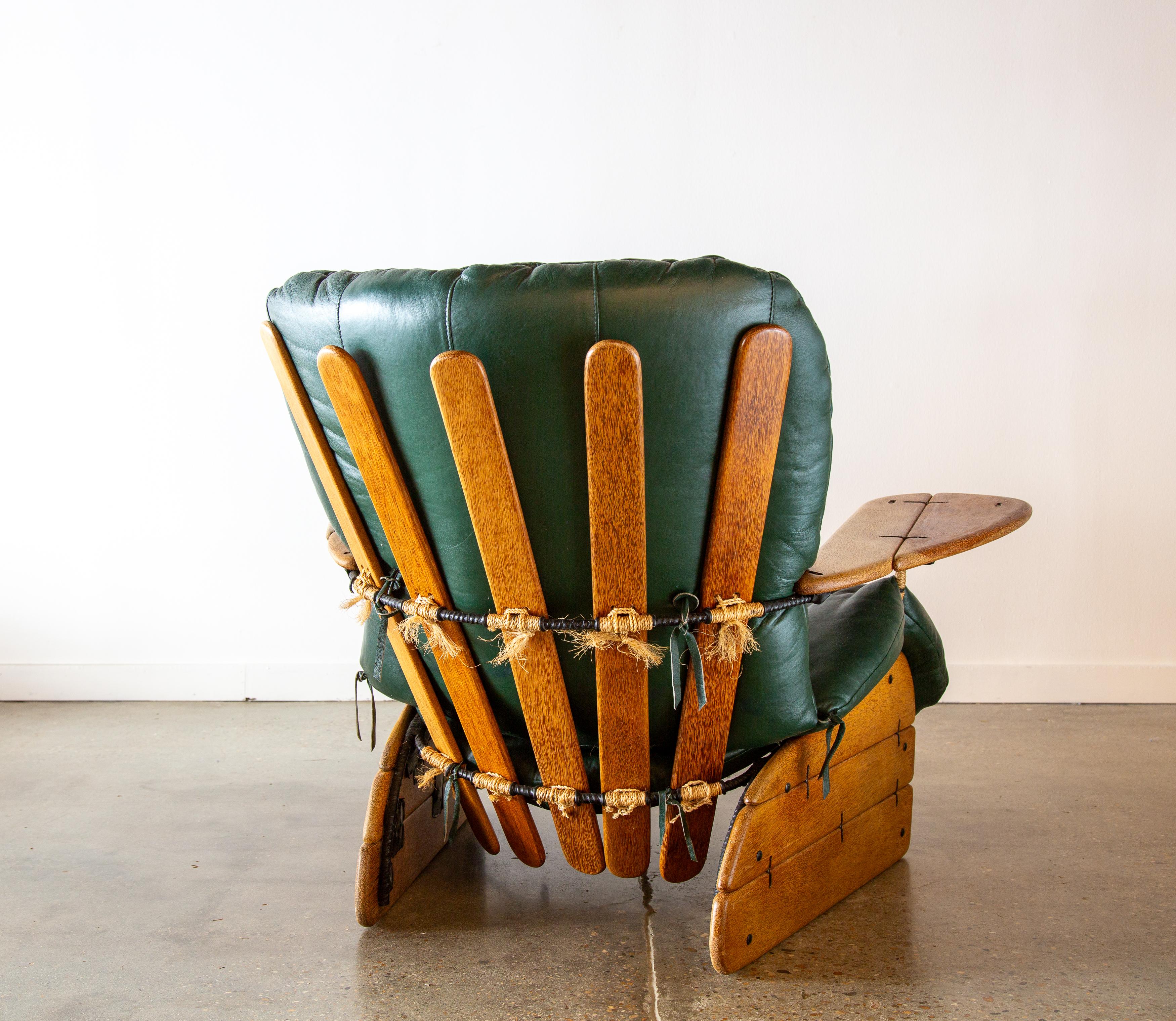 Fijian Pacific Green Havanna Chair Palmwood and Green Leather c. 2000s