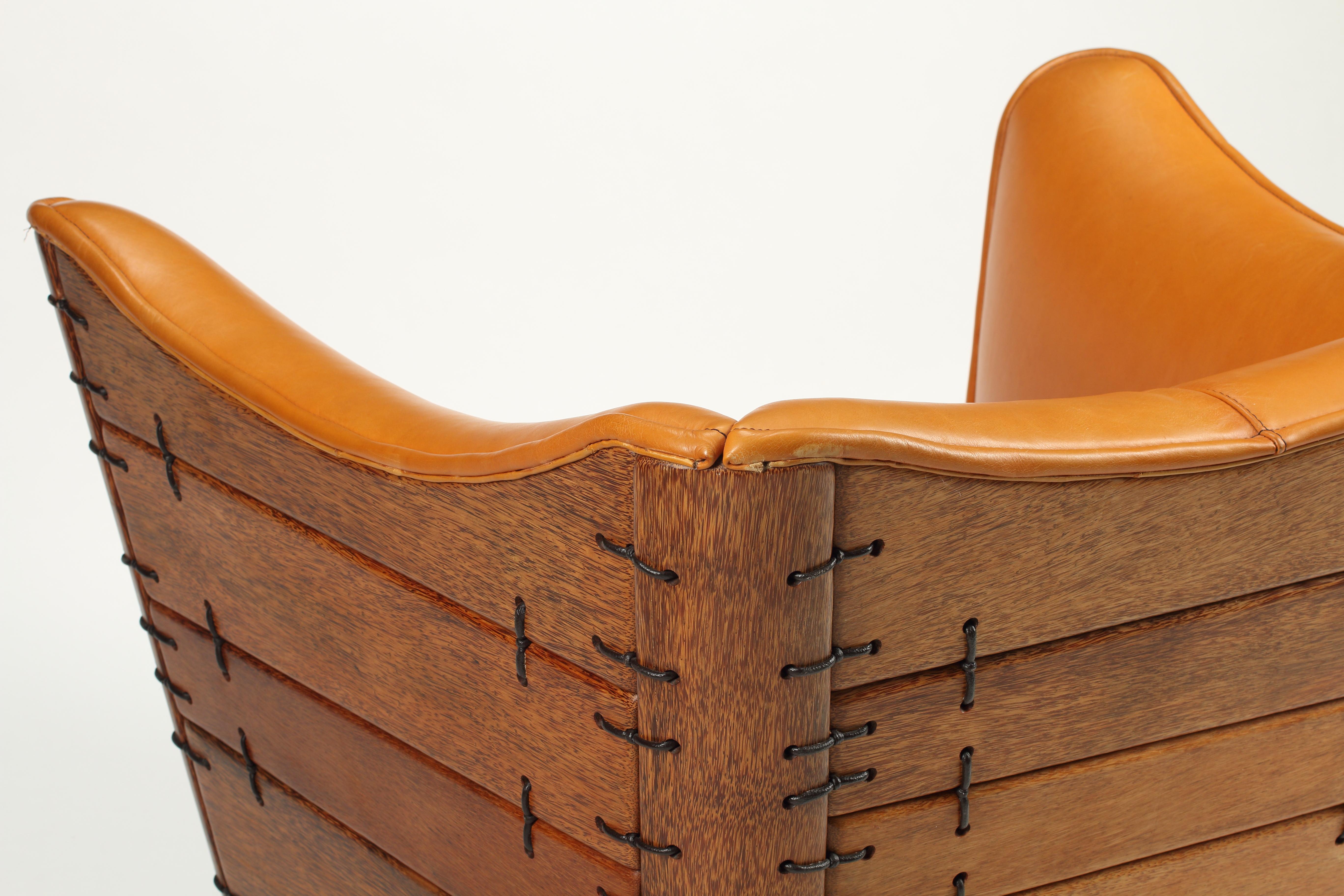 Wood Pacific Green Leather Club Chair For Sale