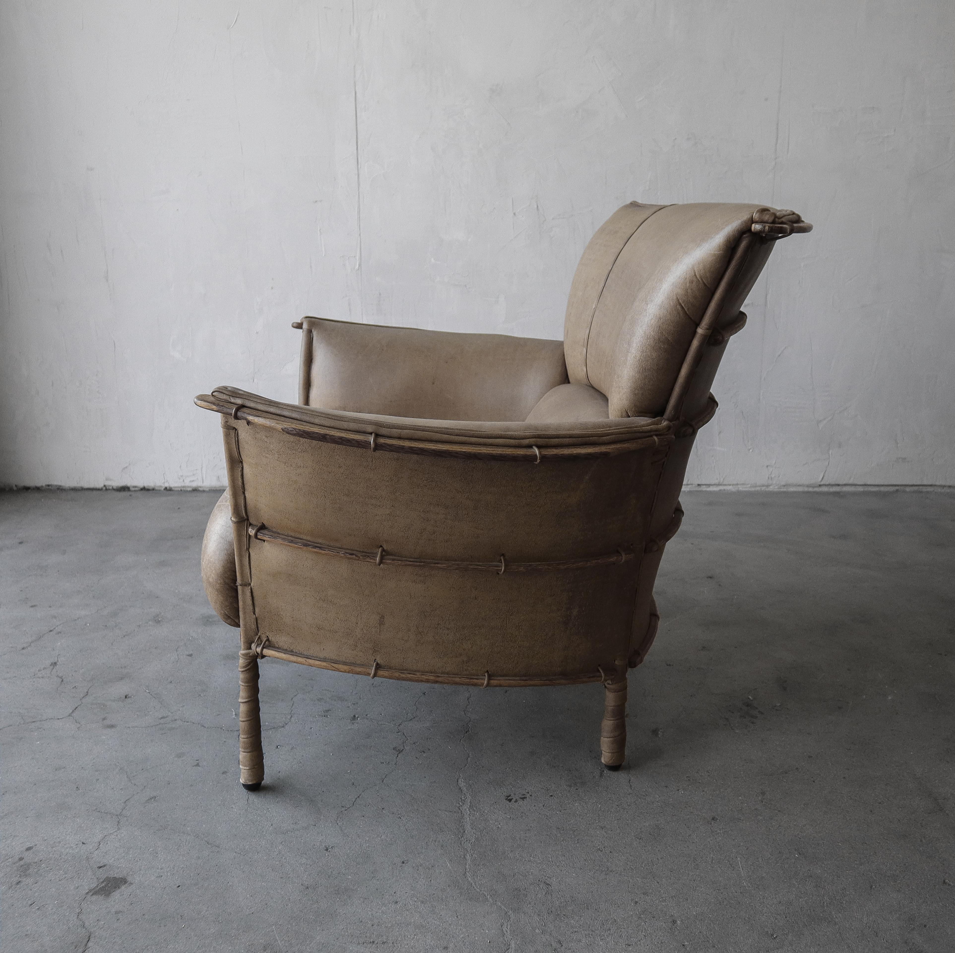 Pacific Green Leather Navajo Lounge Chair For Sale at 1stDibs