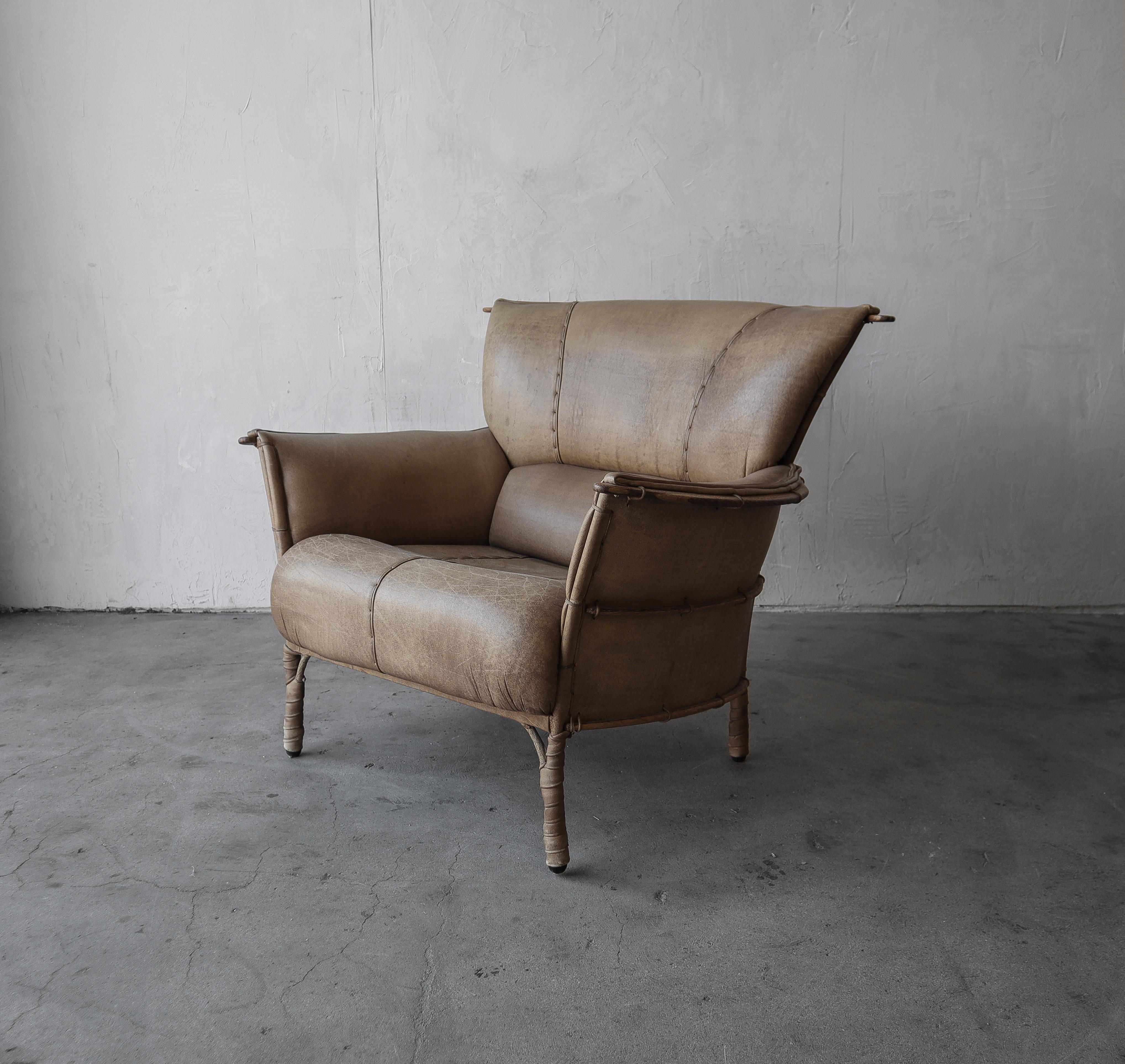 Pacific Green Leather Navajo Lounge Chair For Sale at 1stDibs