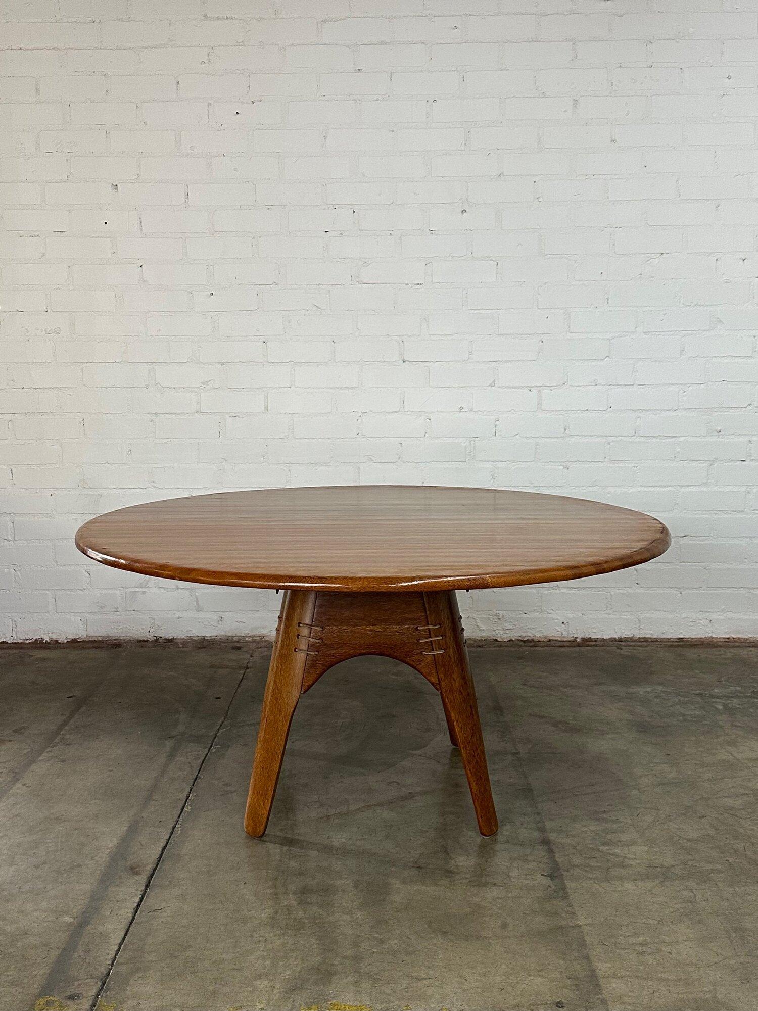 Pacific Green Leather & Palm Wood Dining table For Sale 4