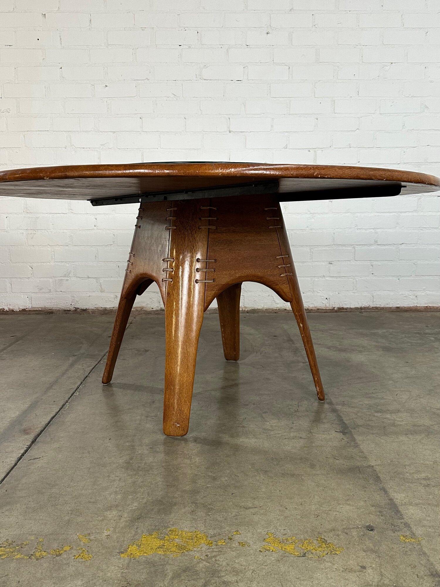 Bauhaus Pacific Green Leather & Palm Wood Dining table For Sale