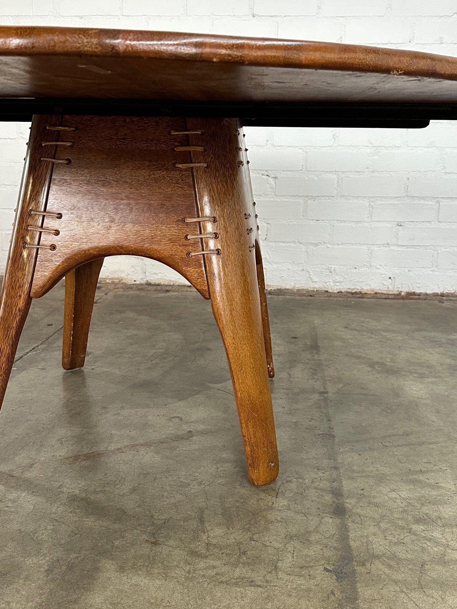 Australian Pacific Green Leather & Palm Wood Dining table For Sale