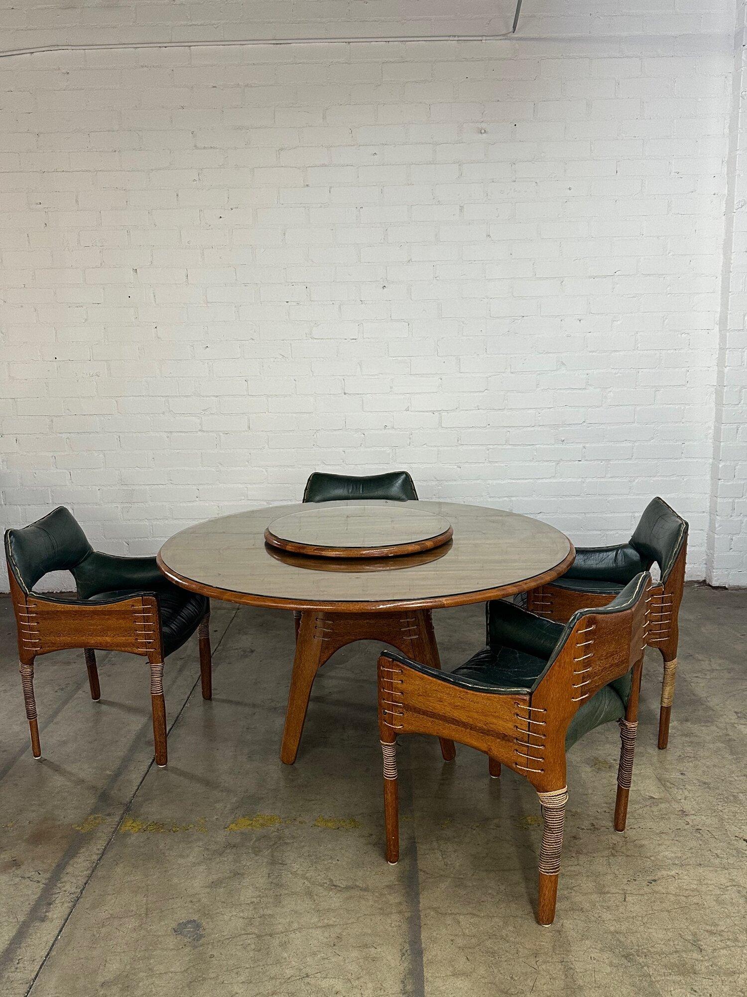 Palmwood Pacific Green Leather & Palm Wood Dining table For Sale