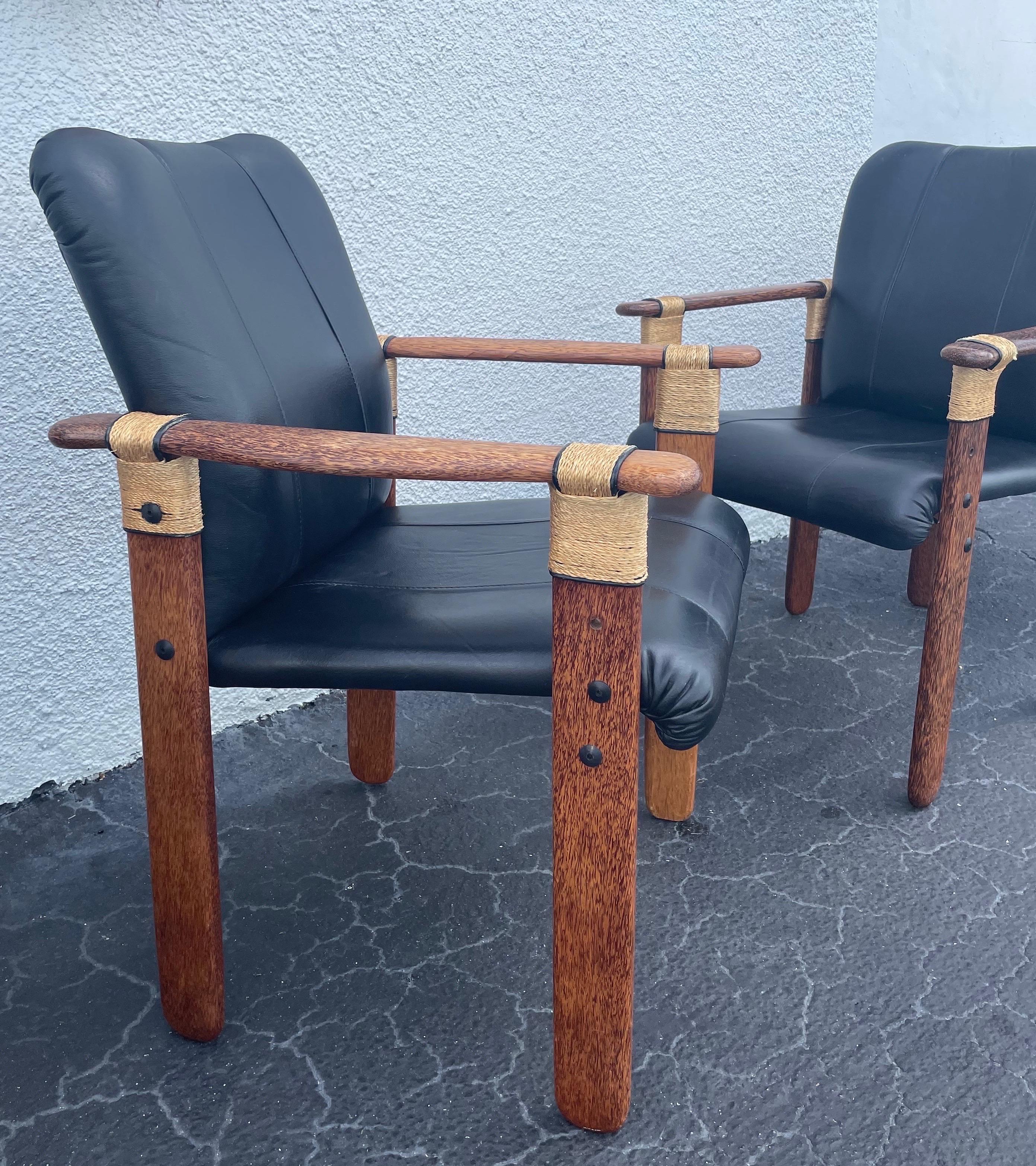 Mid-Century Modern Pacific Green Palmwood and Leather 