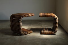 Mesas auxiliares voladizas "hawaianas" de madera de palma Pacific Green, años 2000