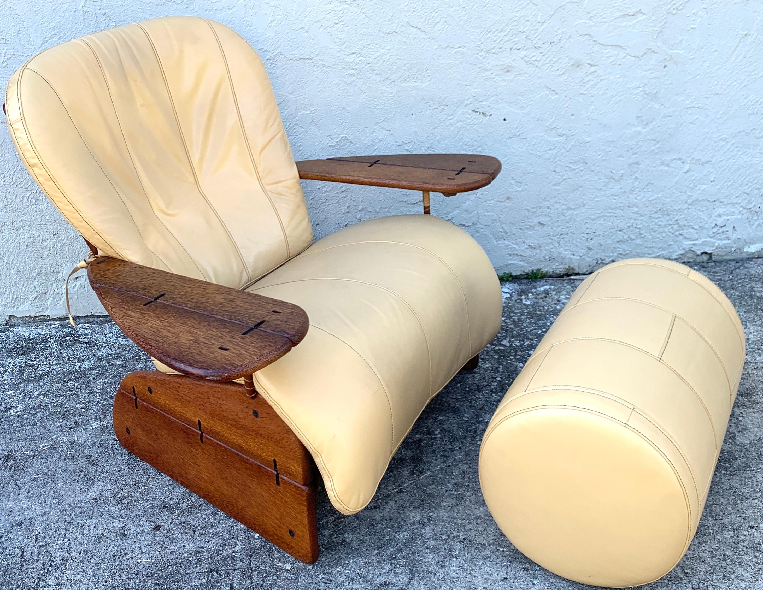 Pacific Green Palmwood and Leather Lounge Chair and Ottoman 6