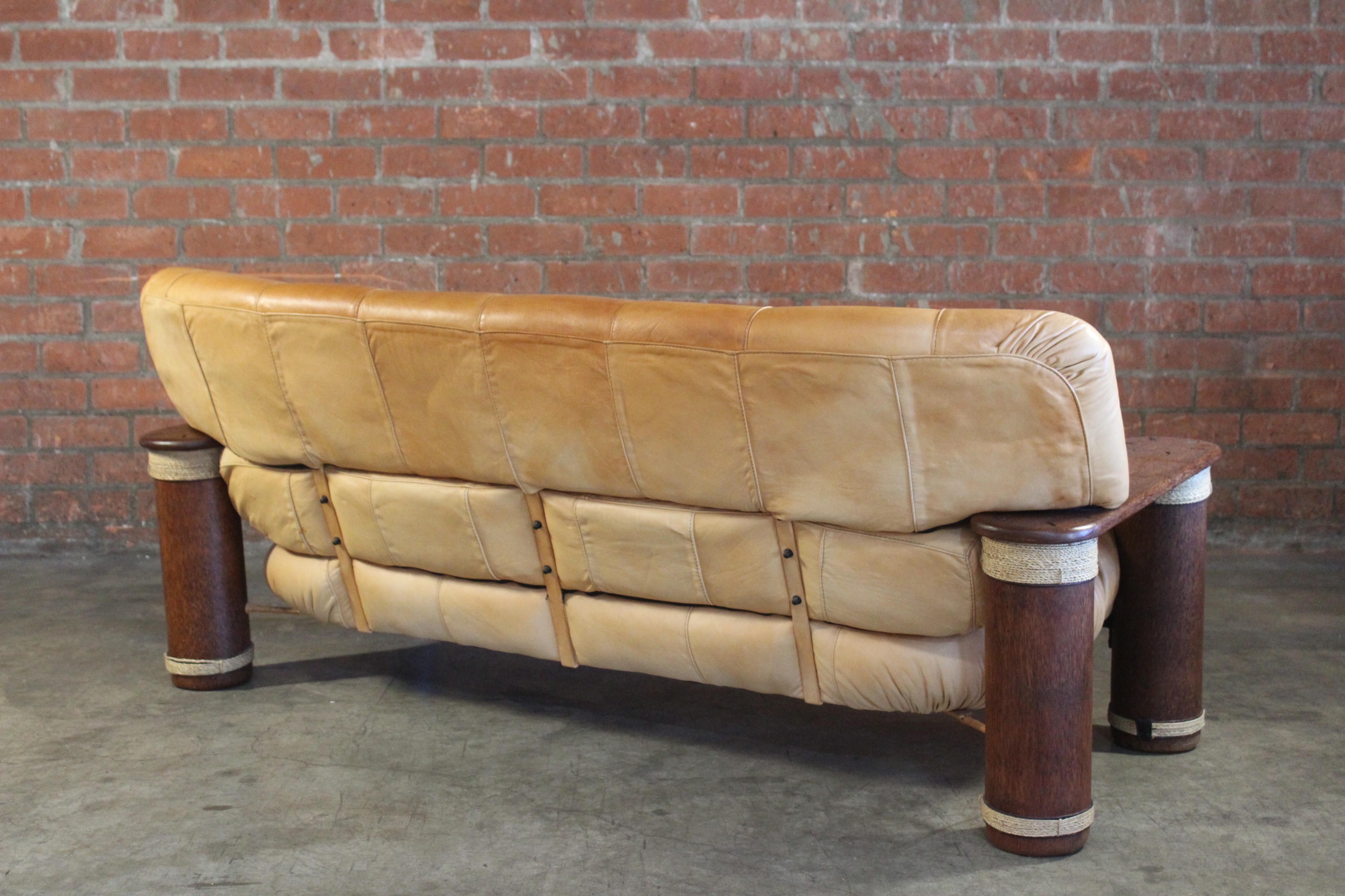 Pacific Green Sofa in Leather and Palmwood, 1990s 4