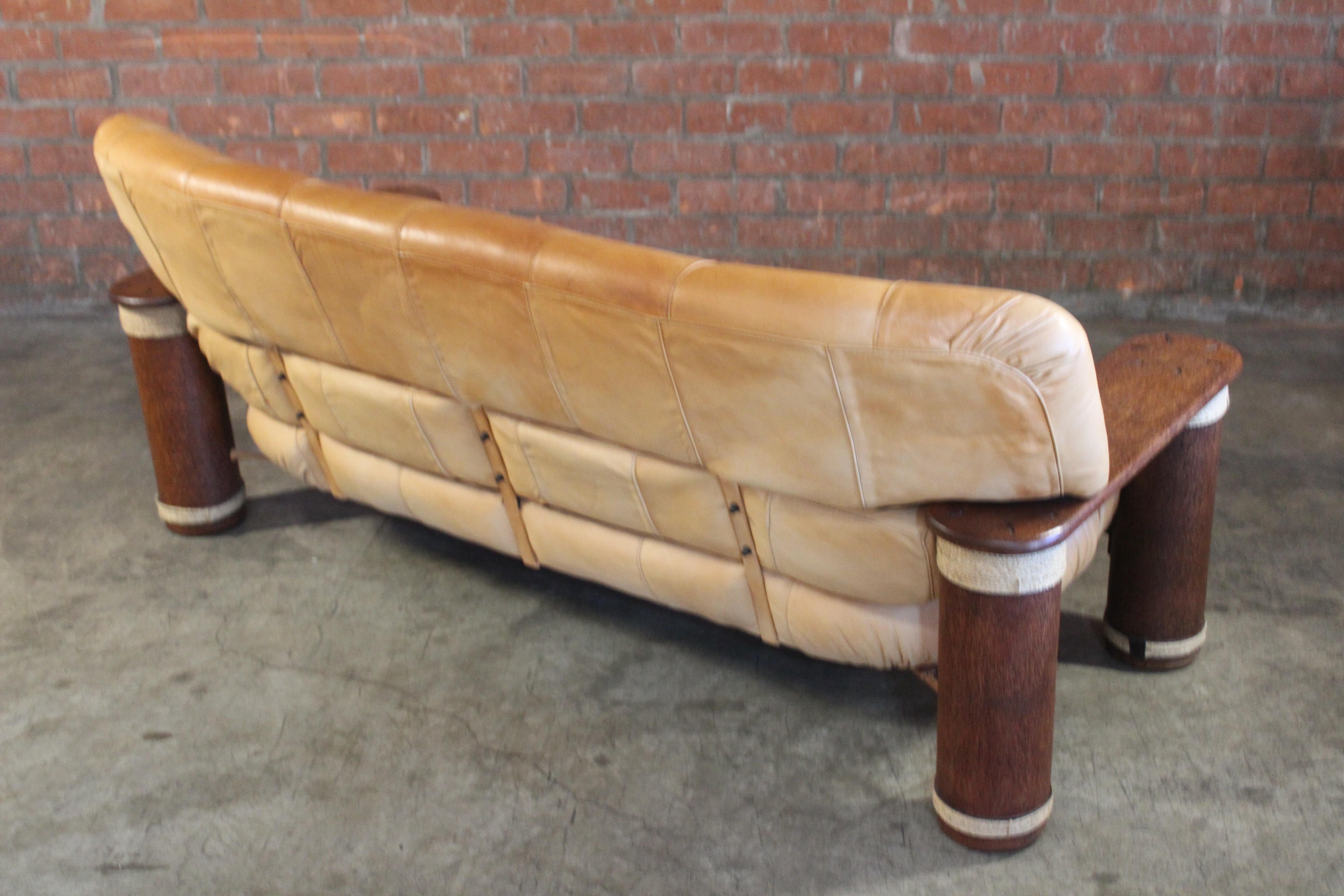 Pacific Green Sofa in Leather and Palmwood, 1990s 5