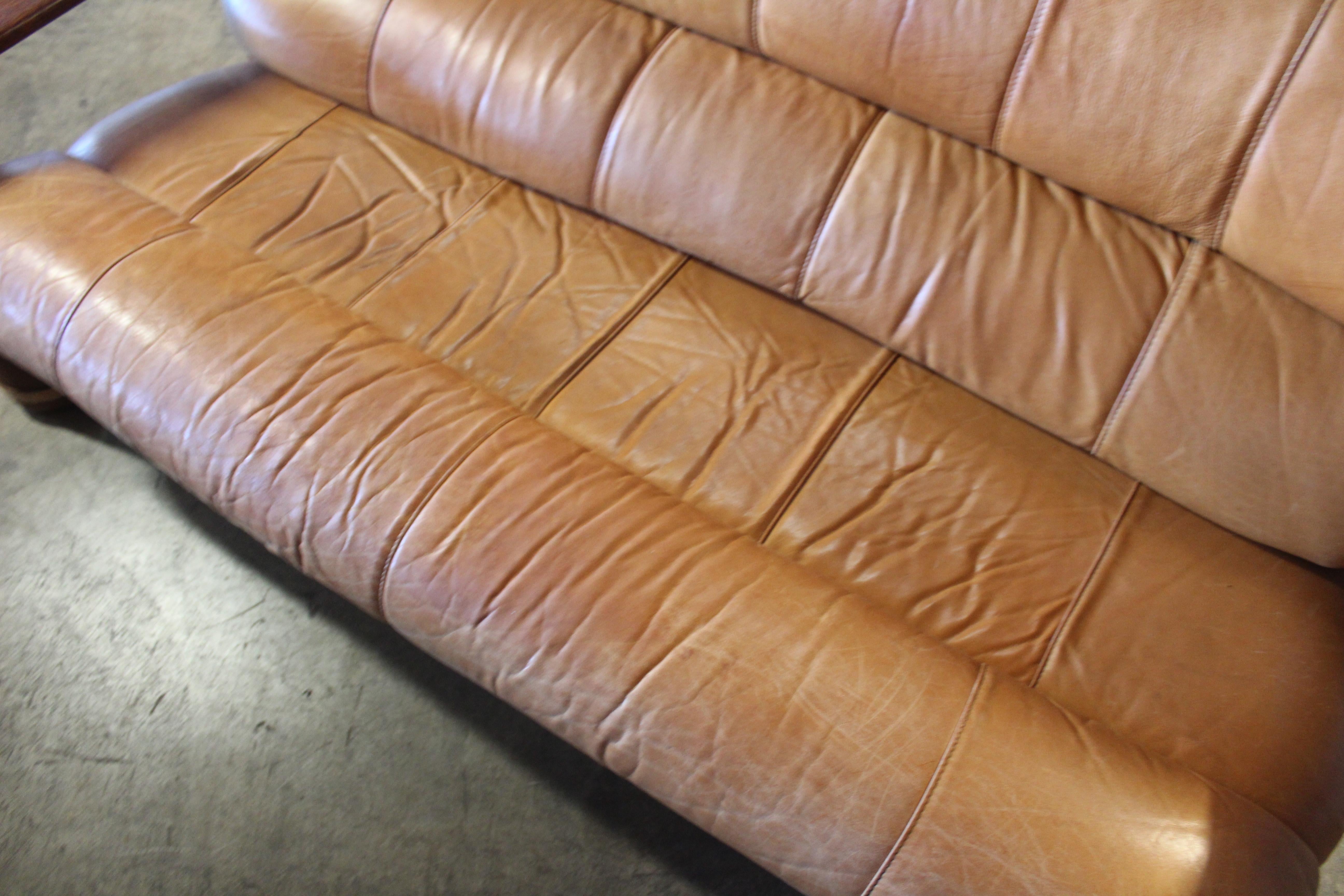 Pacific Green Sofa in Leather and Palmwood, 1990s 7