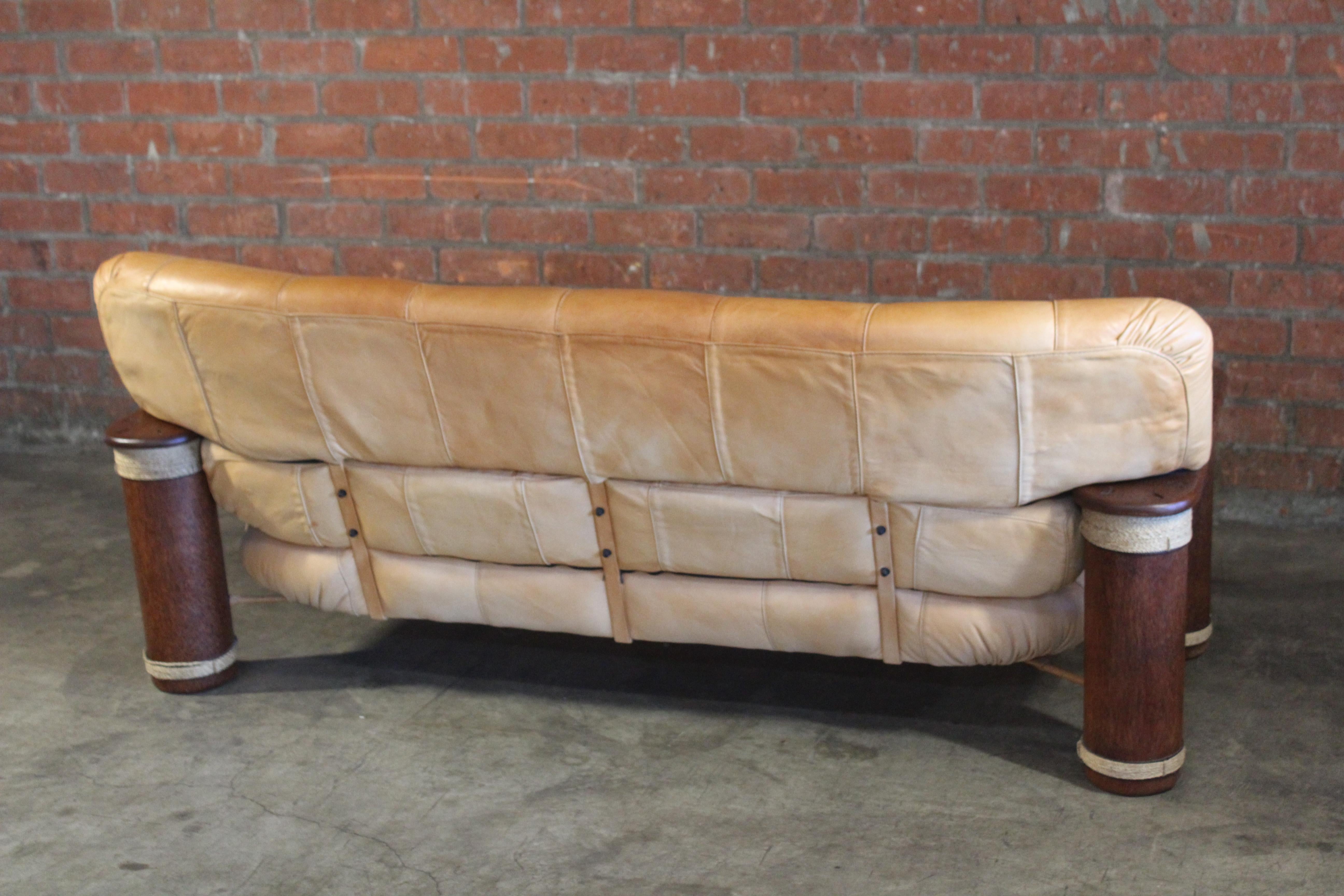 Pacific Green Sofa in Leather and Palmwood, 1990s 12