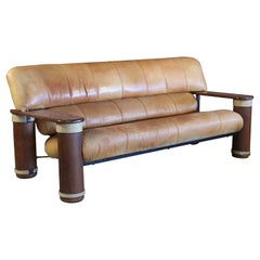 Vintage Pacific Green Sofa in Leather and Palmwood, 1990s