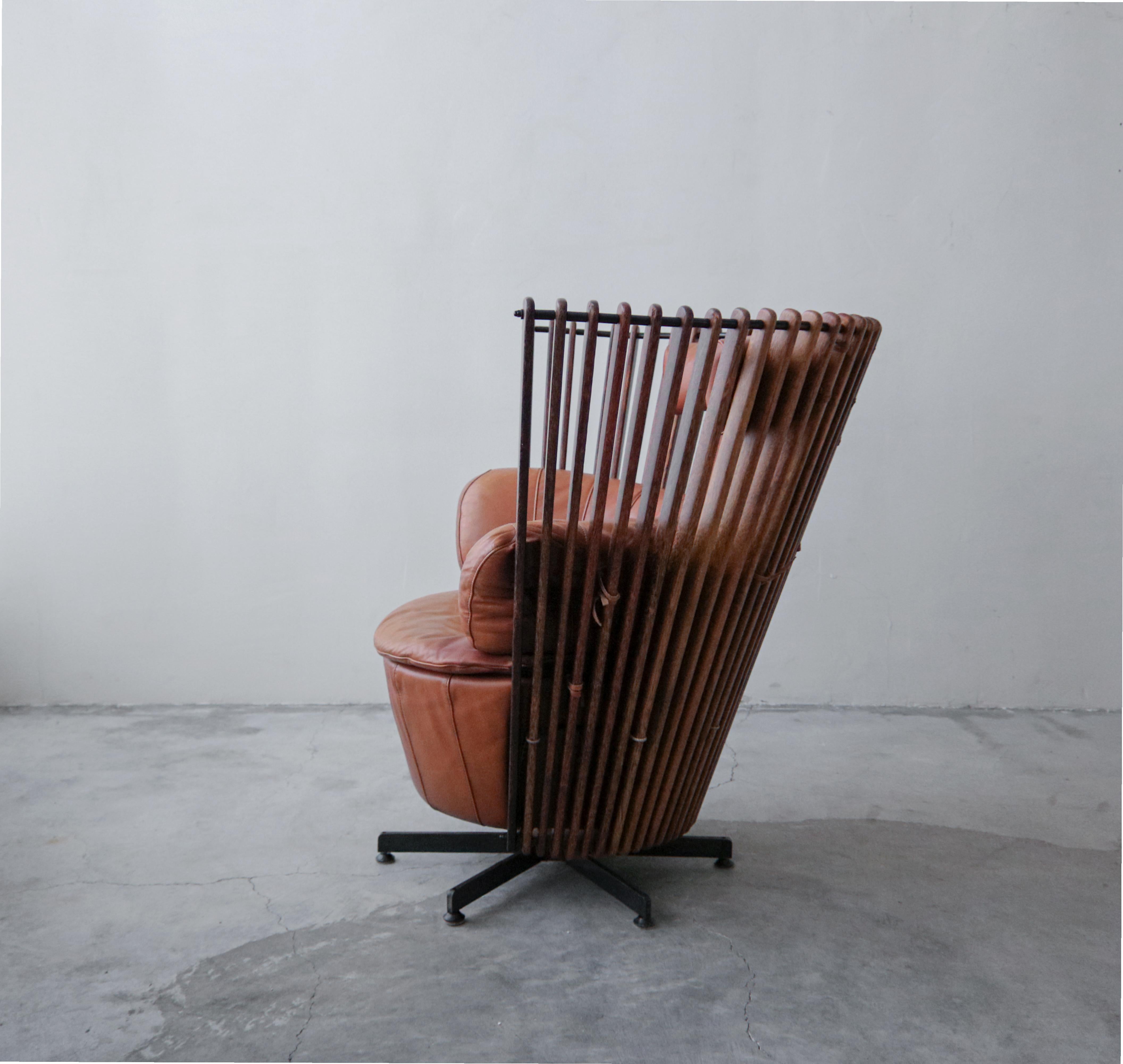 wood and leather swivel chair