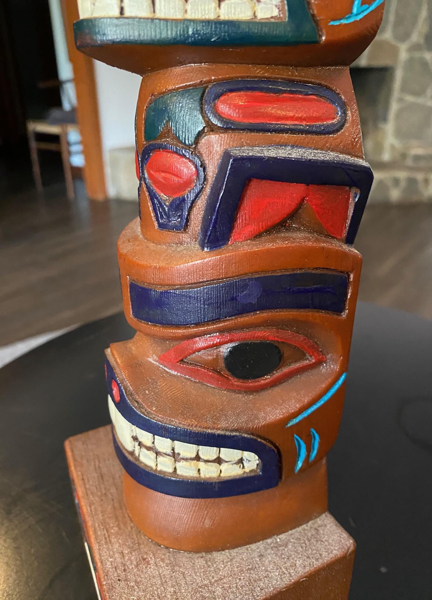 Pacific Northwest Coast Indigenous Native American Signed Wood Carved Totem Pole For Sale 9
