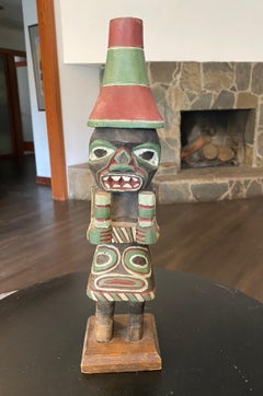 Pacific Northwest Coast Indigenous Native American Signed Wood Carved Totem Pole