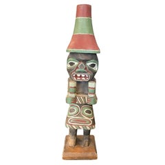 Pacific Northwest Coast Indigenous Native American Signed Wood Carved Totem Pole