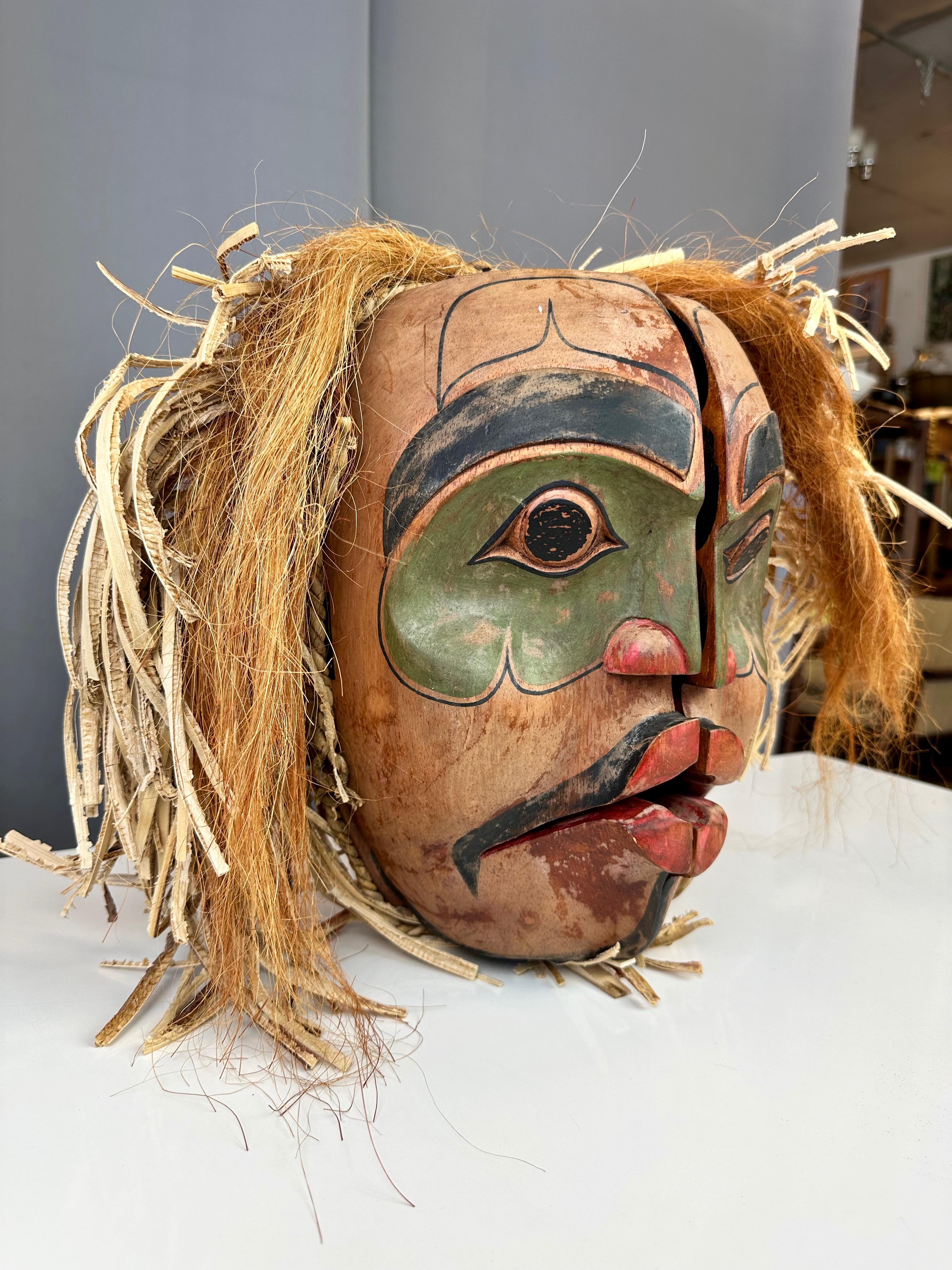 Late 20th Century Pacific Northwest First Nations Kwakuitl Transformation or Opening Mask, 1970s