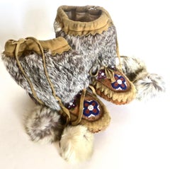 Pacific Northwest Native American Indian Child's High Top Moccasins, Circa 1930
