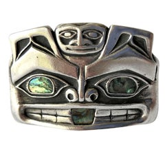 Vintage Pacific Northwest Native American Sterling Silver Abalone Mask Money Clip