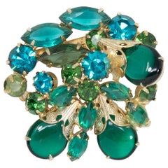 Pacific Opal and Emerald Colored Open Back Crystal and Cabochon Pin Brooch