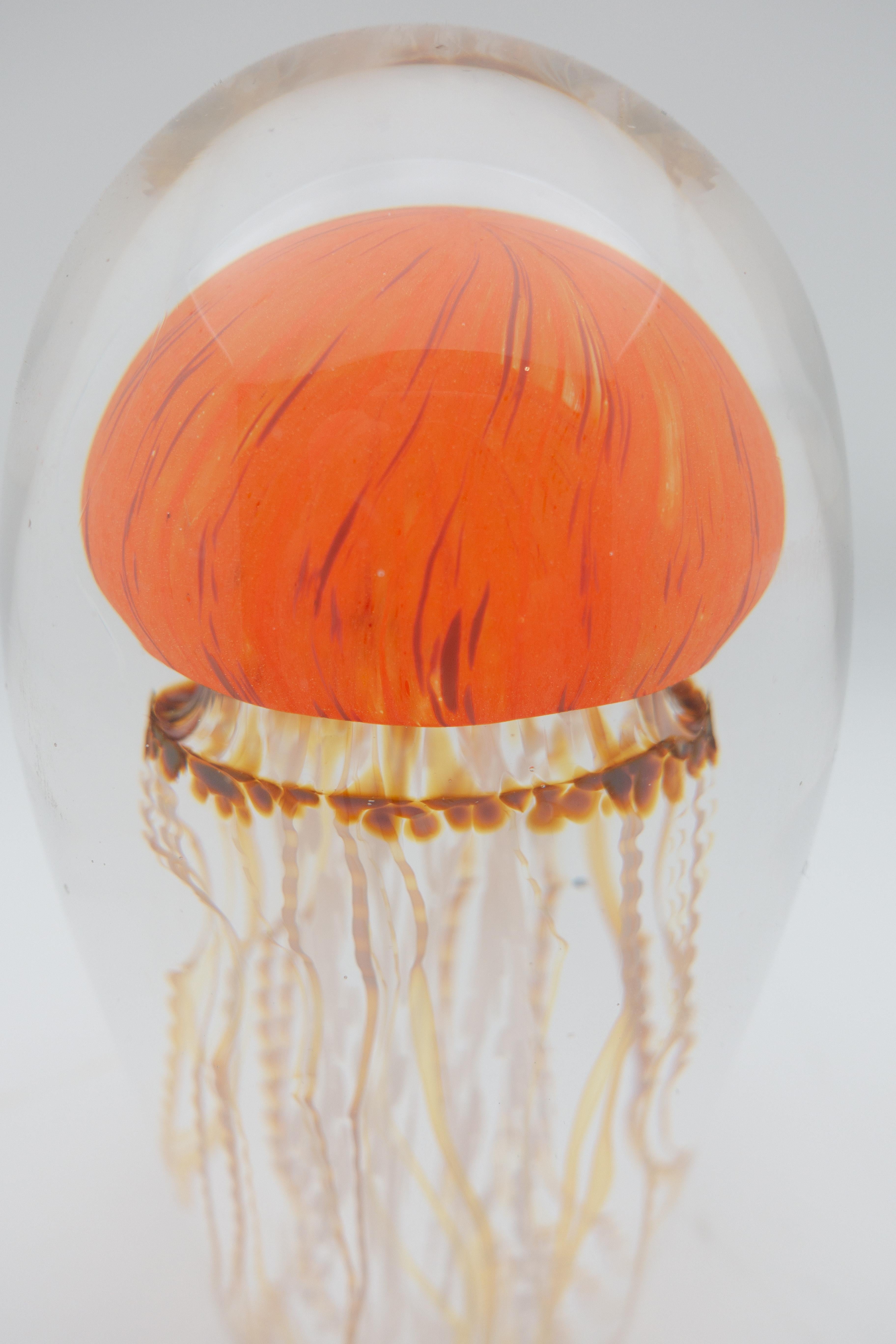 Pacific Orange Jellyfish Glass Sculpture In Excellent Condition In New York, NY