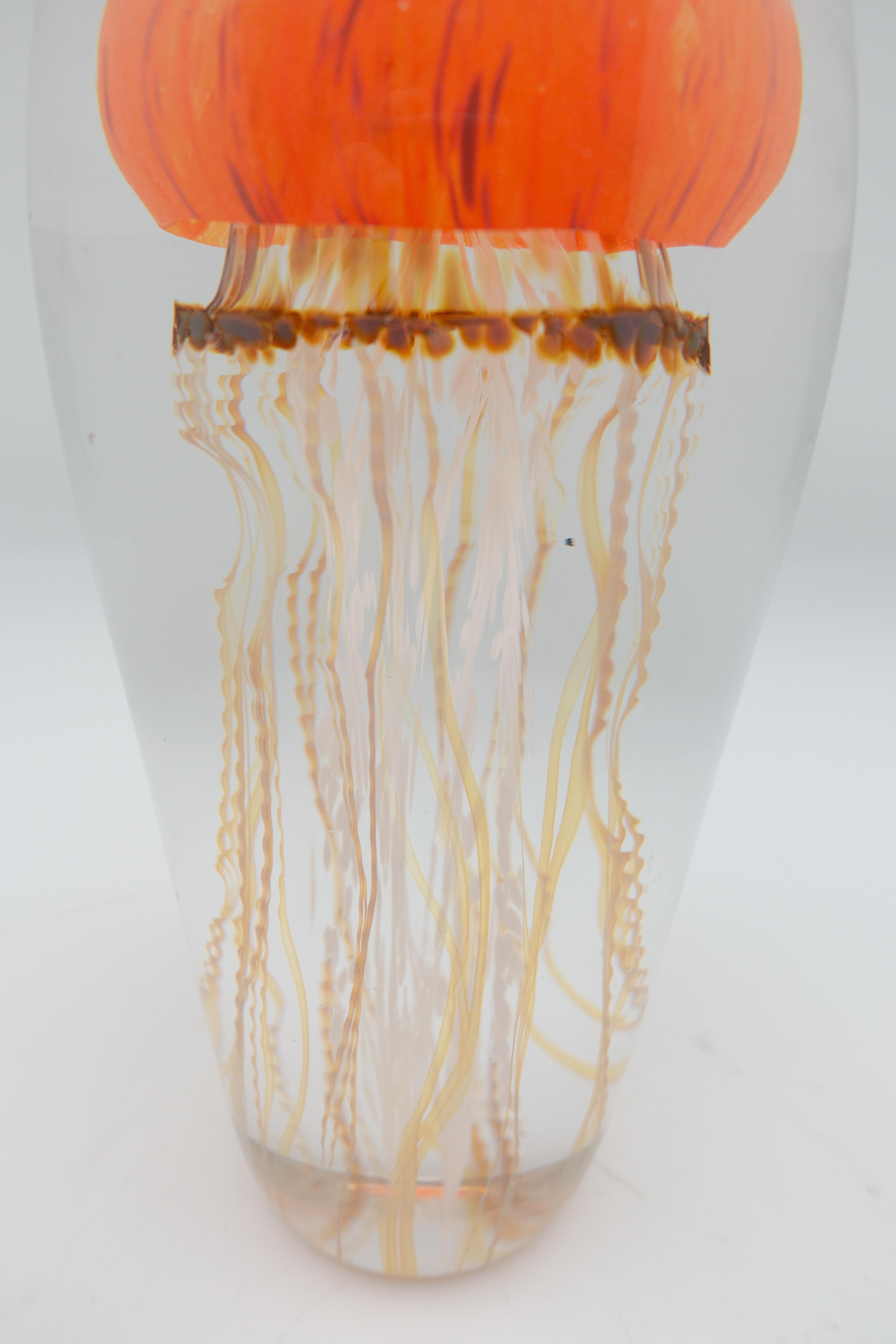 Contemporary Pacific Orange Jellyfish Glass Sculpture