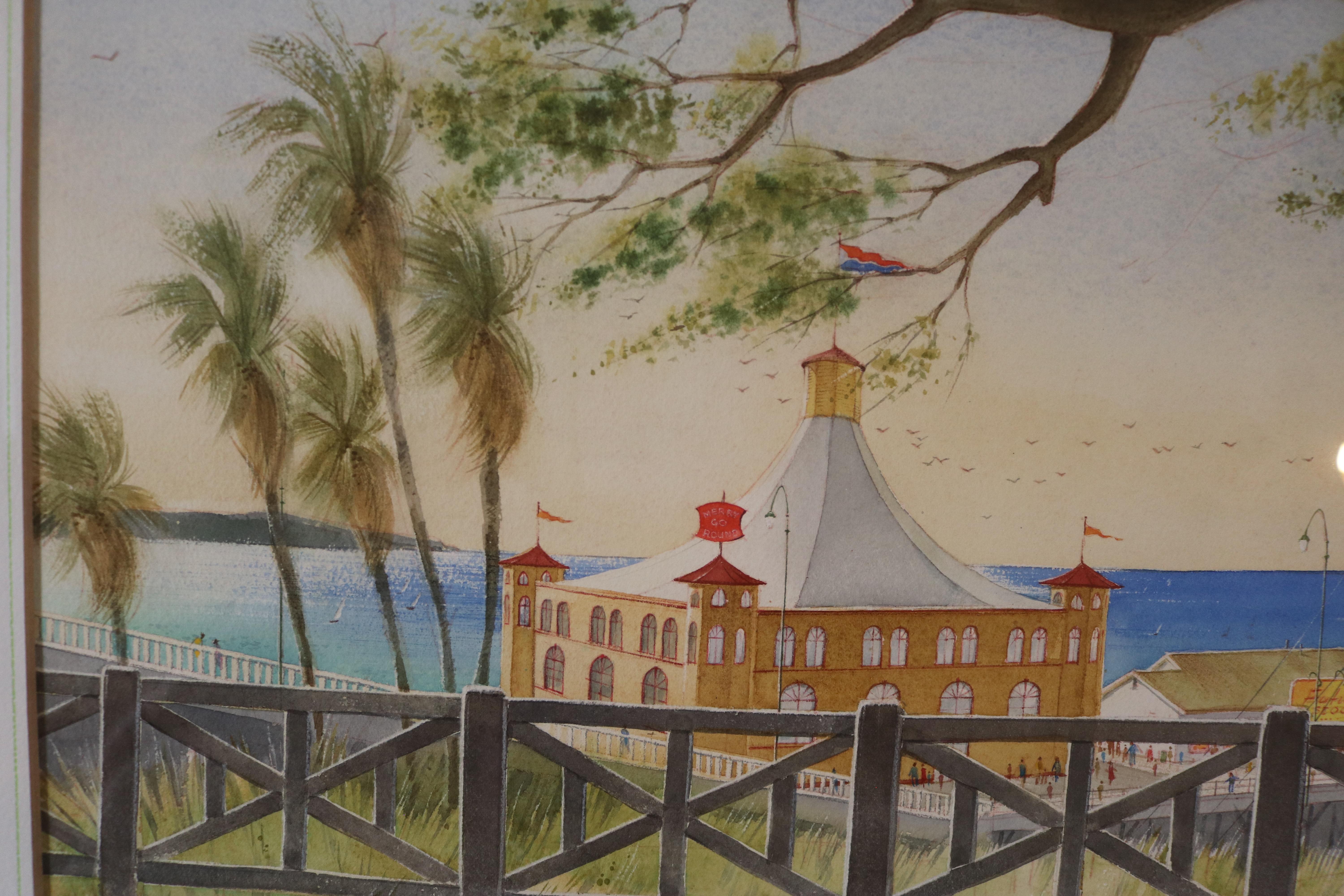 Pacific Palisades Watercolor signed Stanton In Excellent Condition For Sale In Pasadena, CA