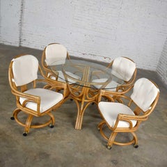 Tavolo da gioco o da pranzo in rattan Pacific con piano in vetro e 4 sedie girevoli