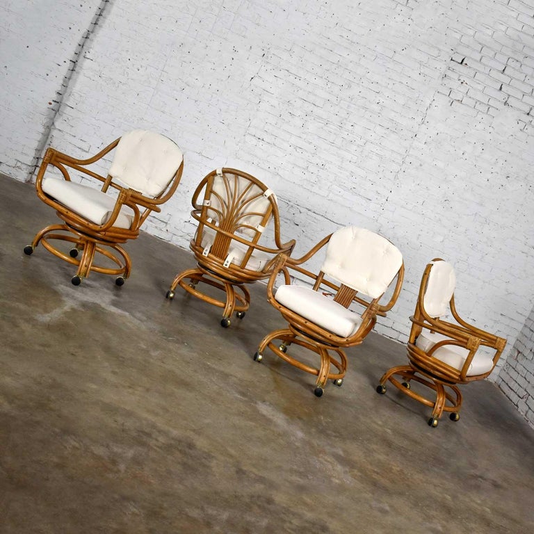 Pacific Rattan Game or Dining Table Round Glass Top and 4 Rolling