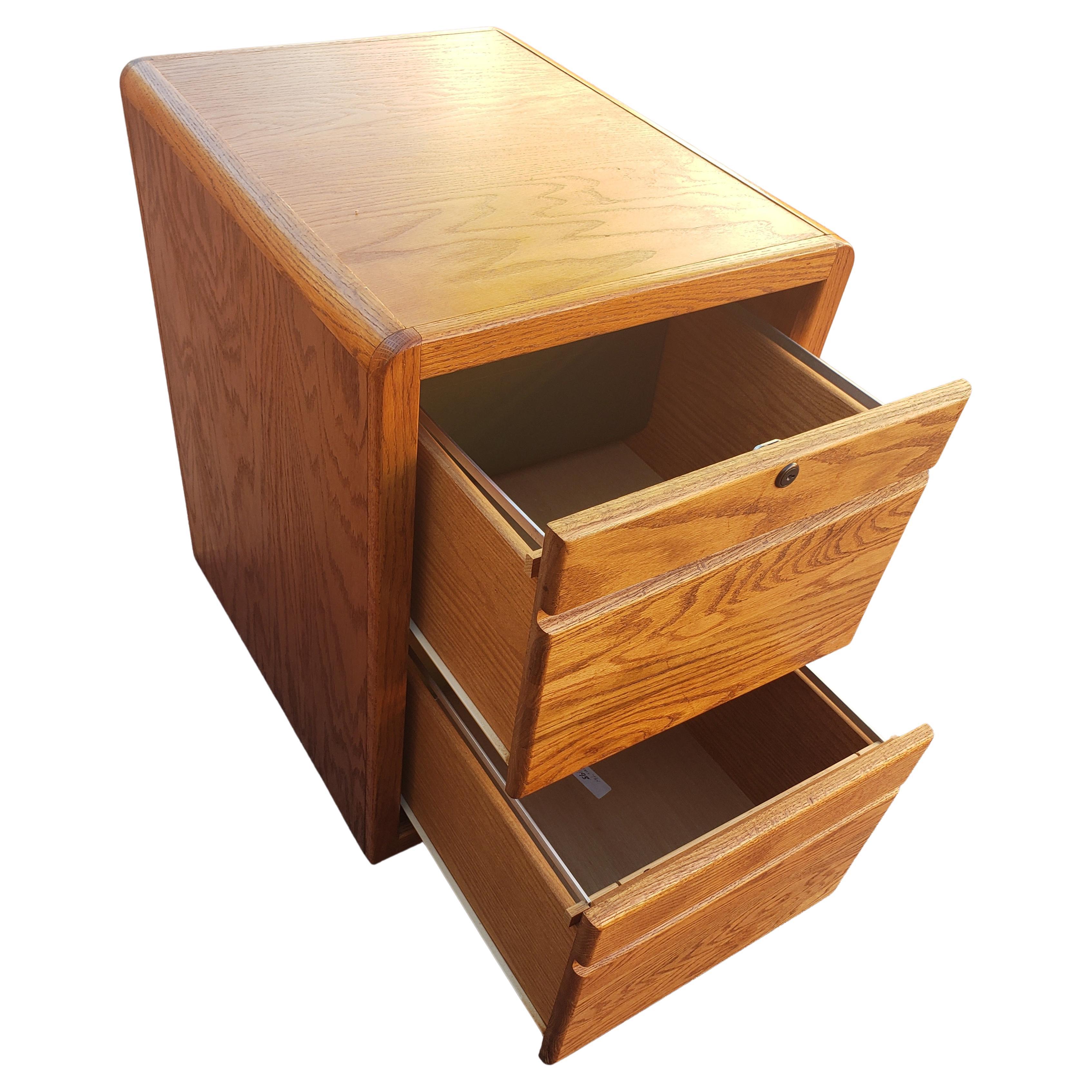 Mid-Century Modern Pacific Tambour 2-Drawer Oak Waterfall Legal and Letter Size Filing Cabinet