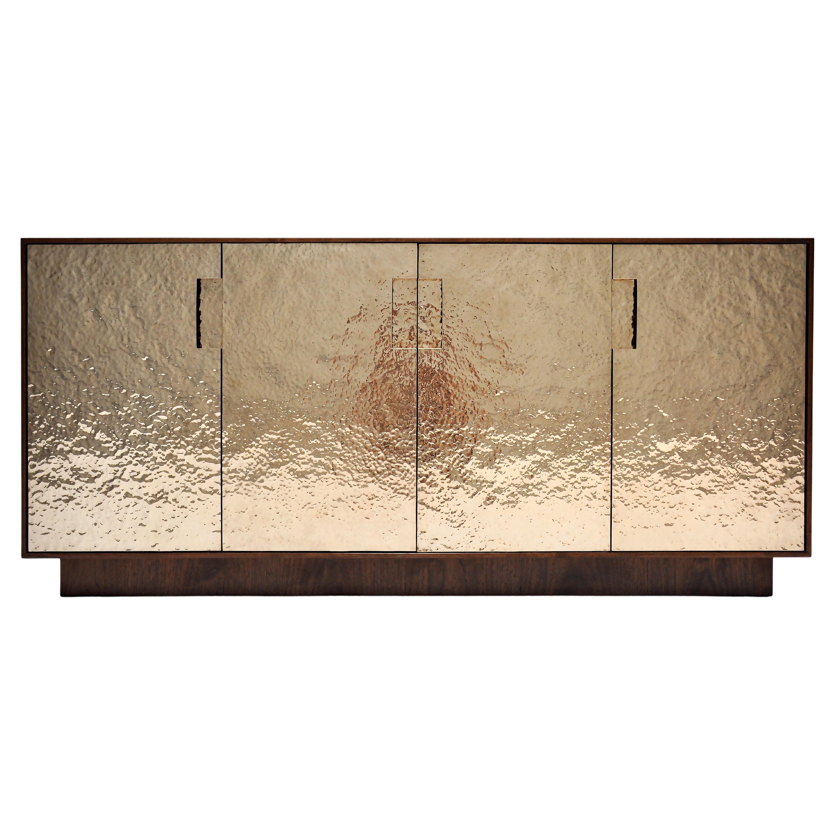 Pacifica Cabinet in Hammered Bronze and Walnut By Newell Design Studio For Sale