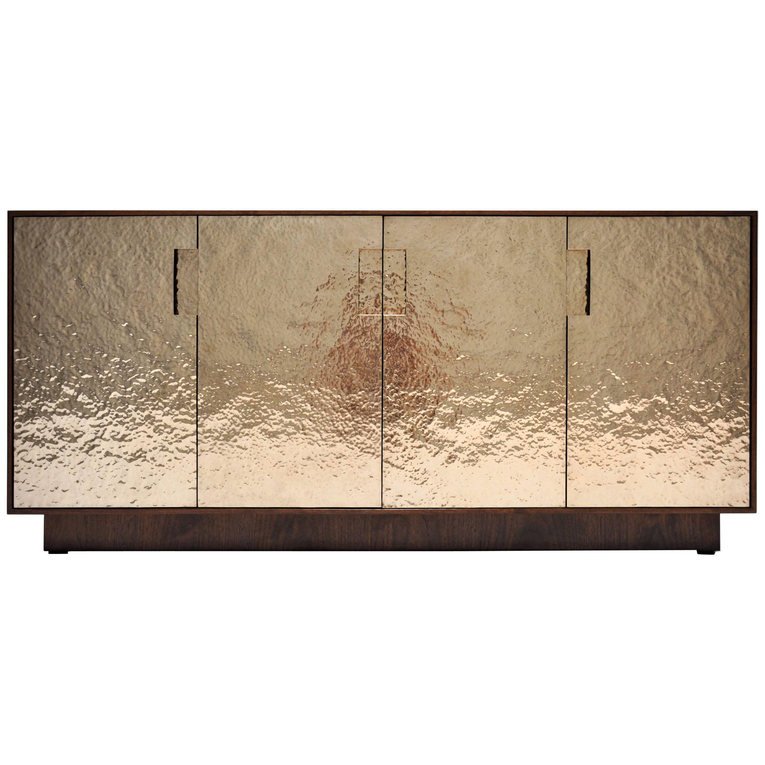 Pacifica Cabinet in Hand-Hammered Bronze and American Walnut by Newell Design For Sale