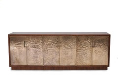 Pacifica Hammered Bronze Fire Patina and Walnut Sideboard By Newell Design